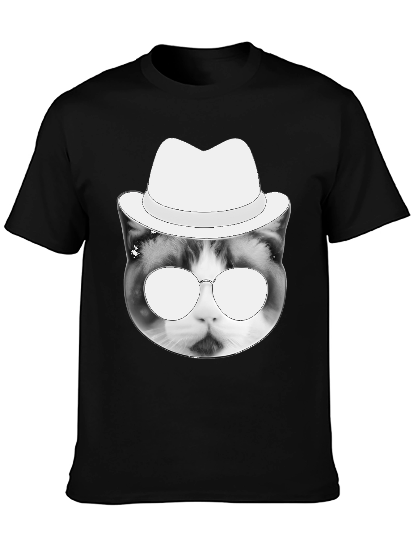 Cool Cat Tee: Black T-Shirt with Cat in Hat Graphic