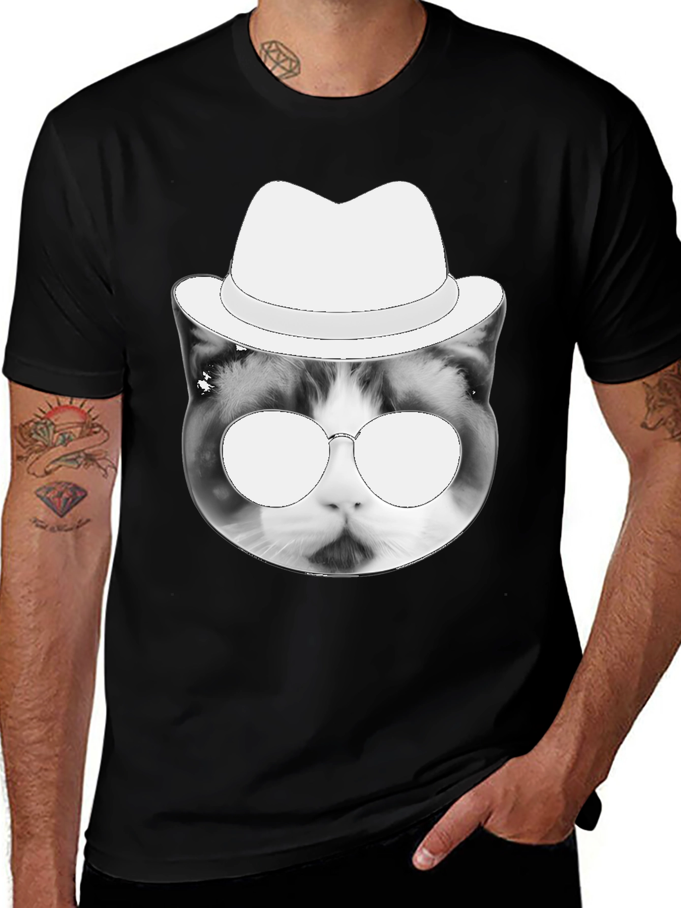 Cool Cat Tee: Black T-Shirt with Cat in Hat Graphic