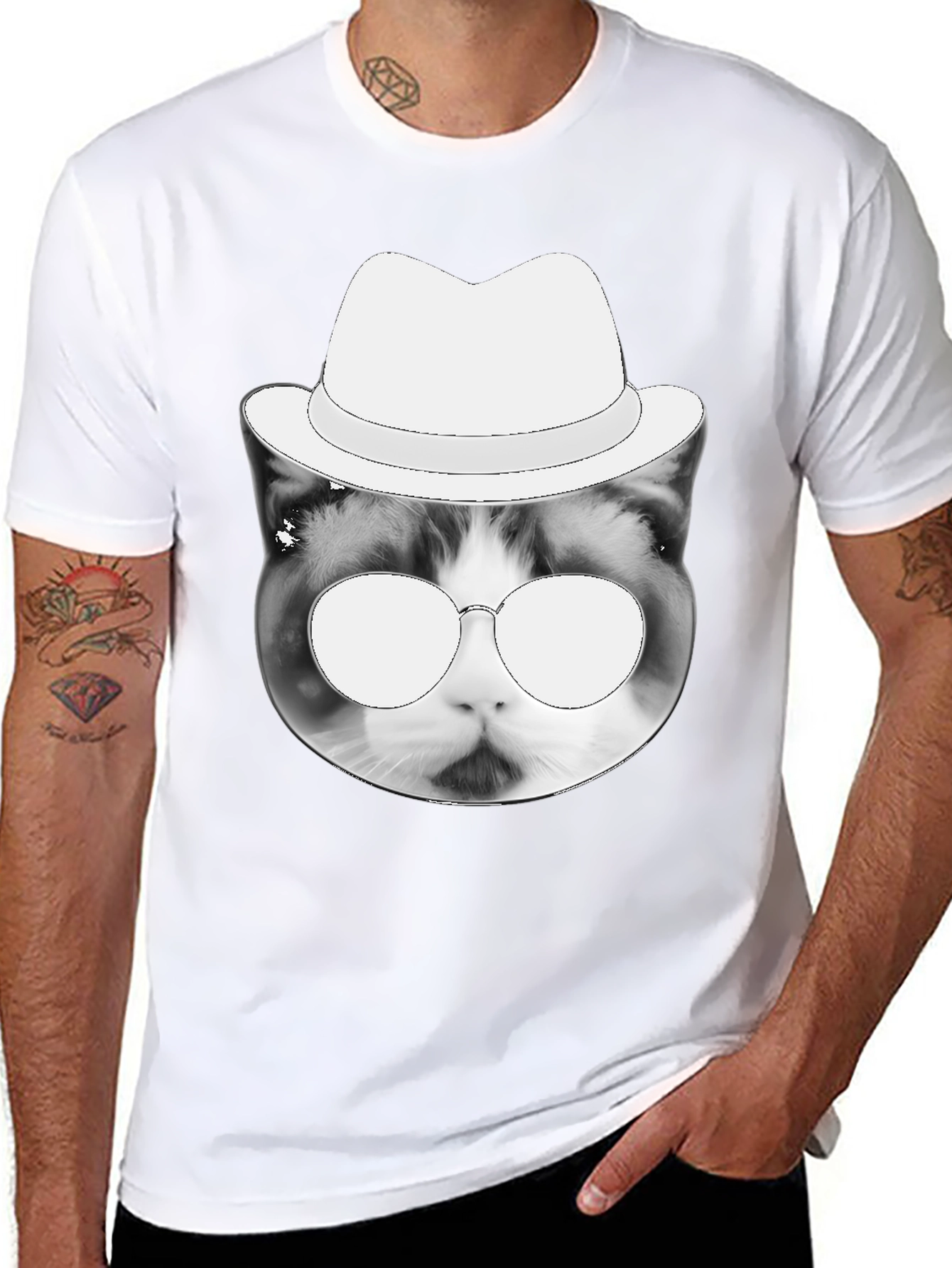 Cool Cat Tee: Black T-Shirt with Cat in Hat Graphic