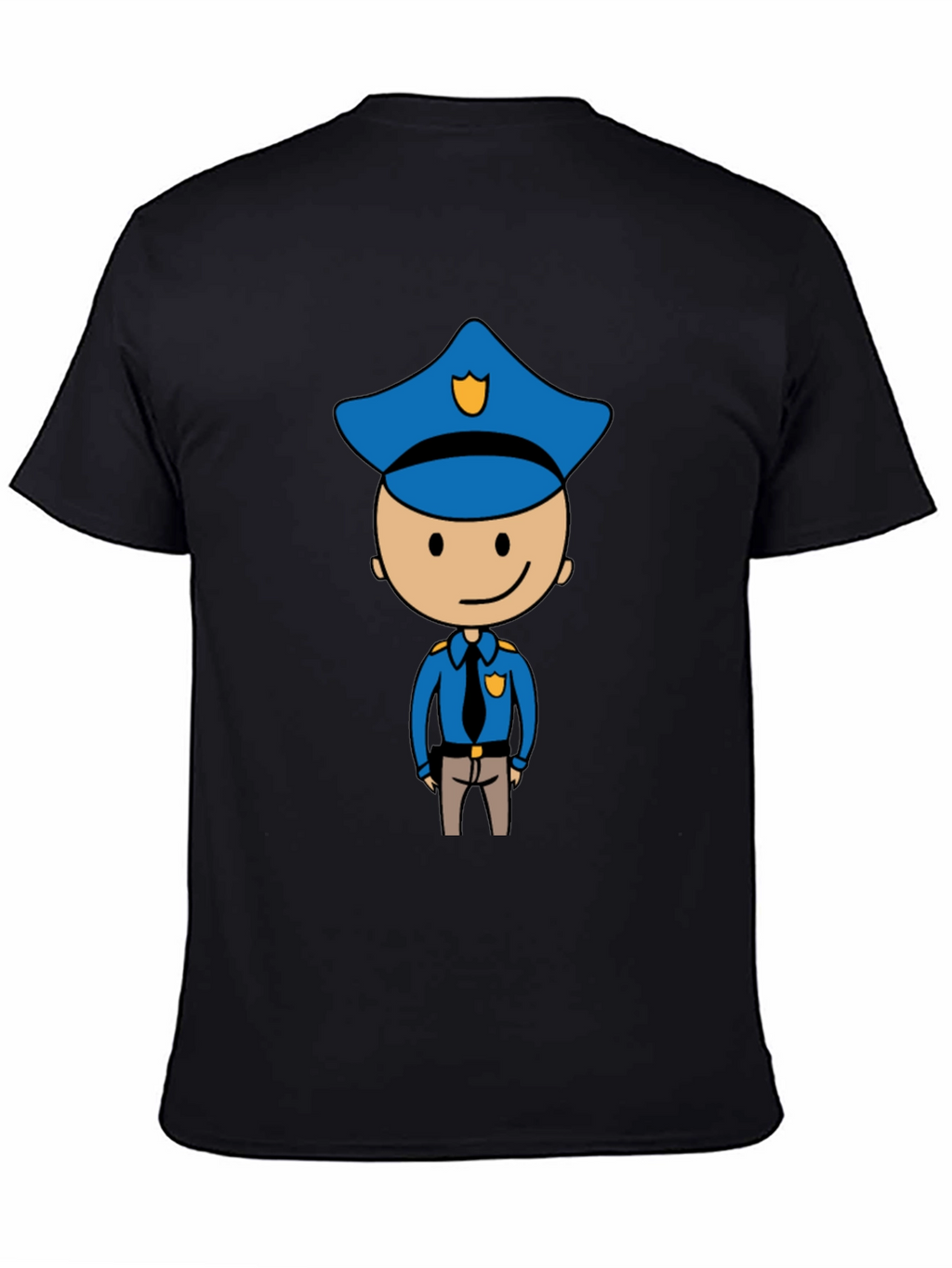 Cartoon Cop Graphic Tee - Black Cotton T-Shirt