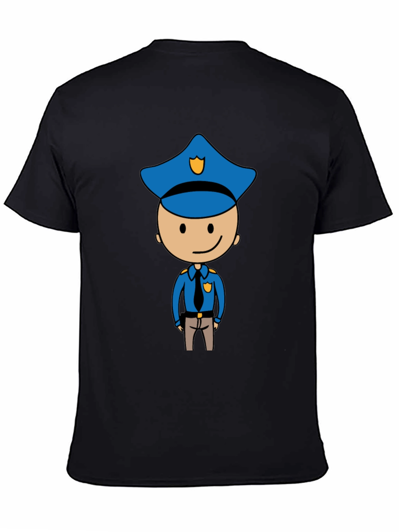 Cartoon Cop Graphic Tee - Black Cotton T-Shirt