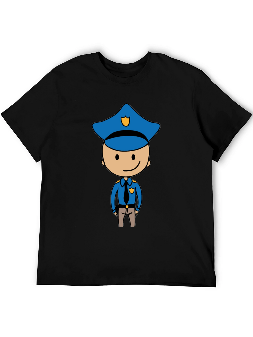 Cartoon Cop Graphic Tee - Black Cotton T-Shirt