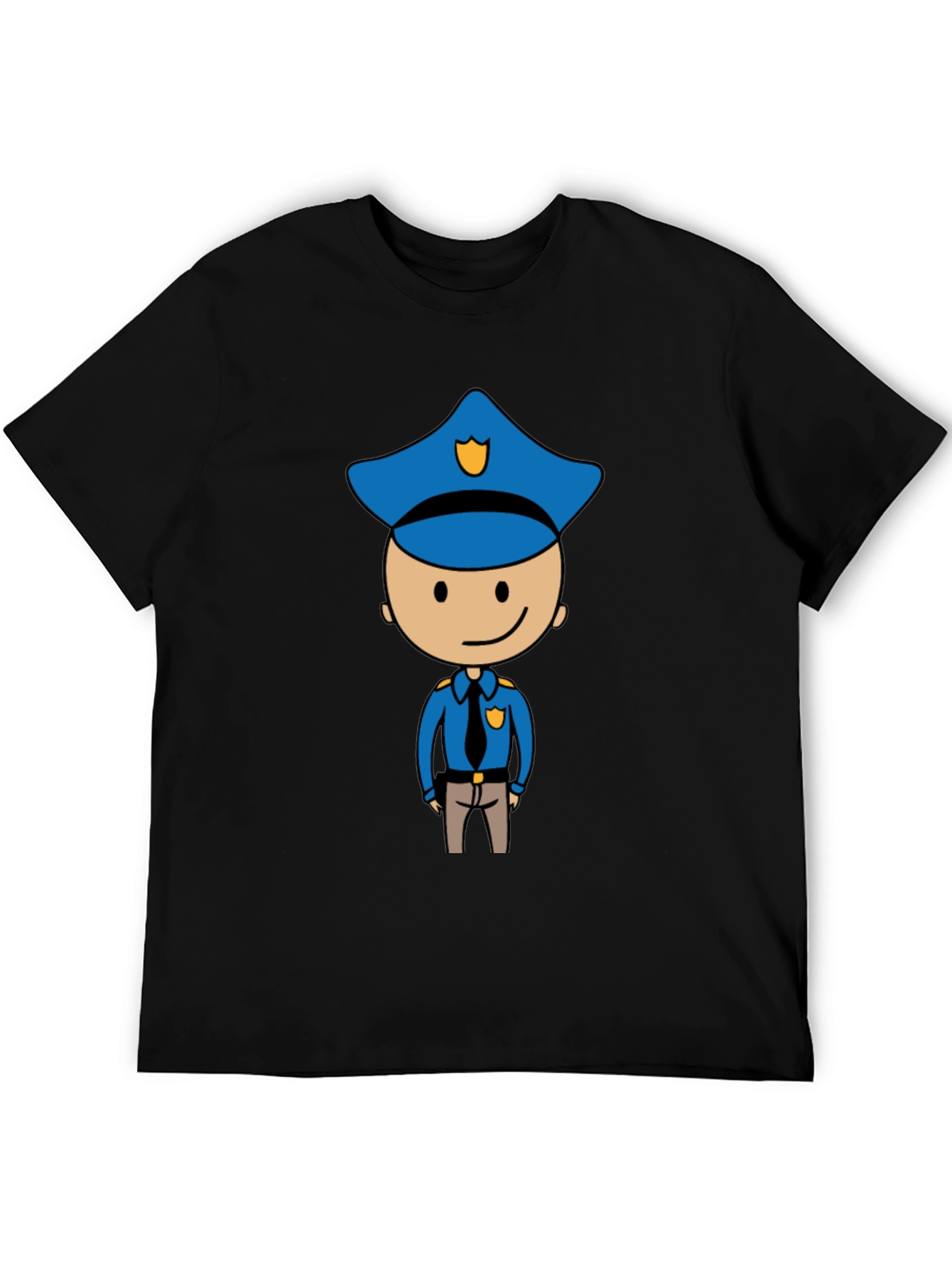 Cartoon Cop Graphic Tee - Black Cotton T-Shirt