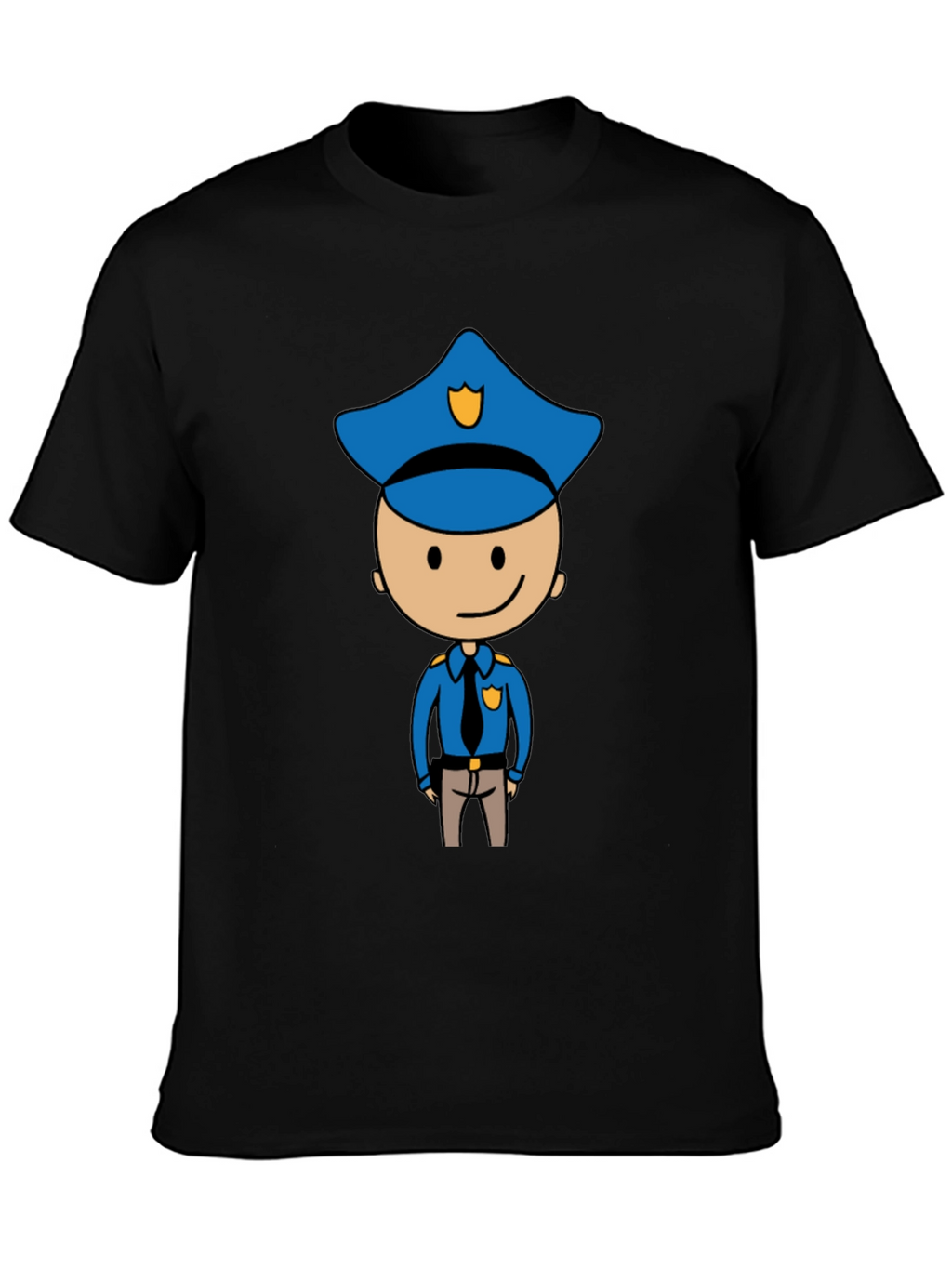Cartoon Cop Graphic Tee - Black Cotton T-Shirt