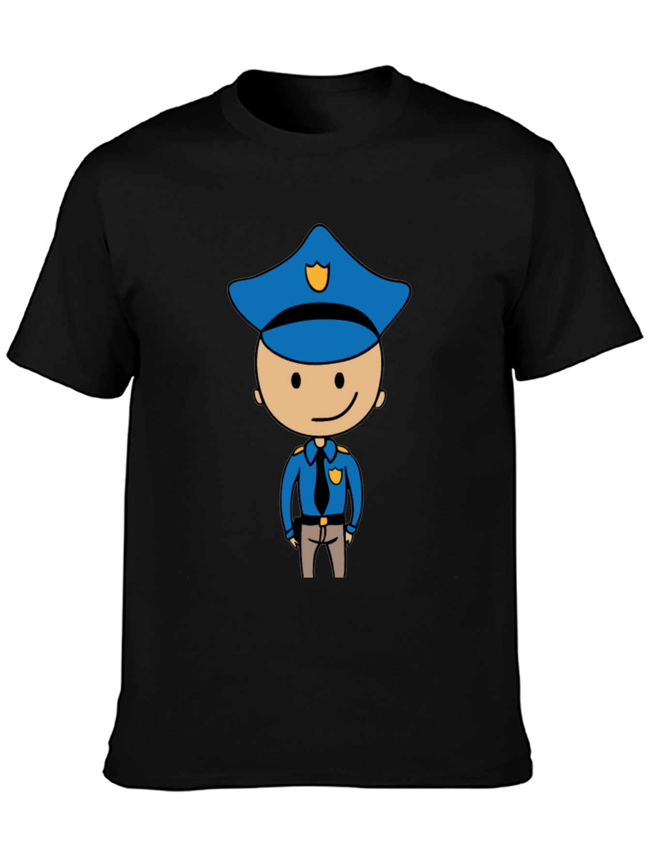 Cartoon Cop Graphic Tee - Black Cotton T-Shirt