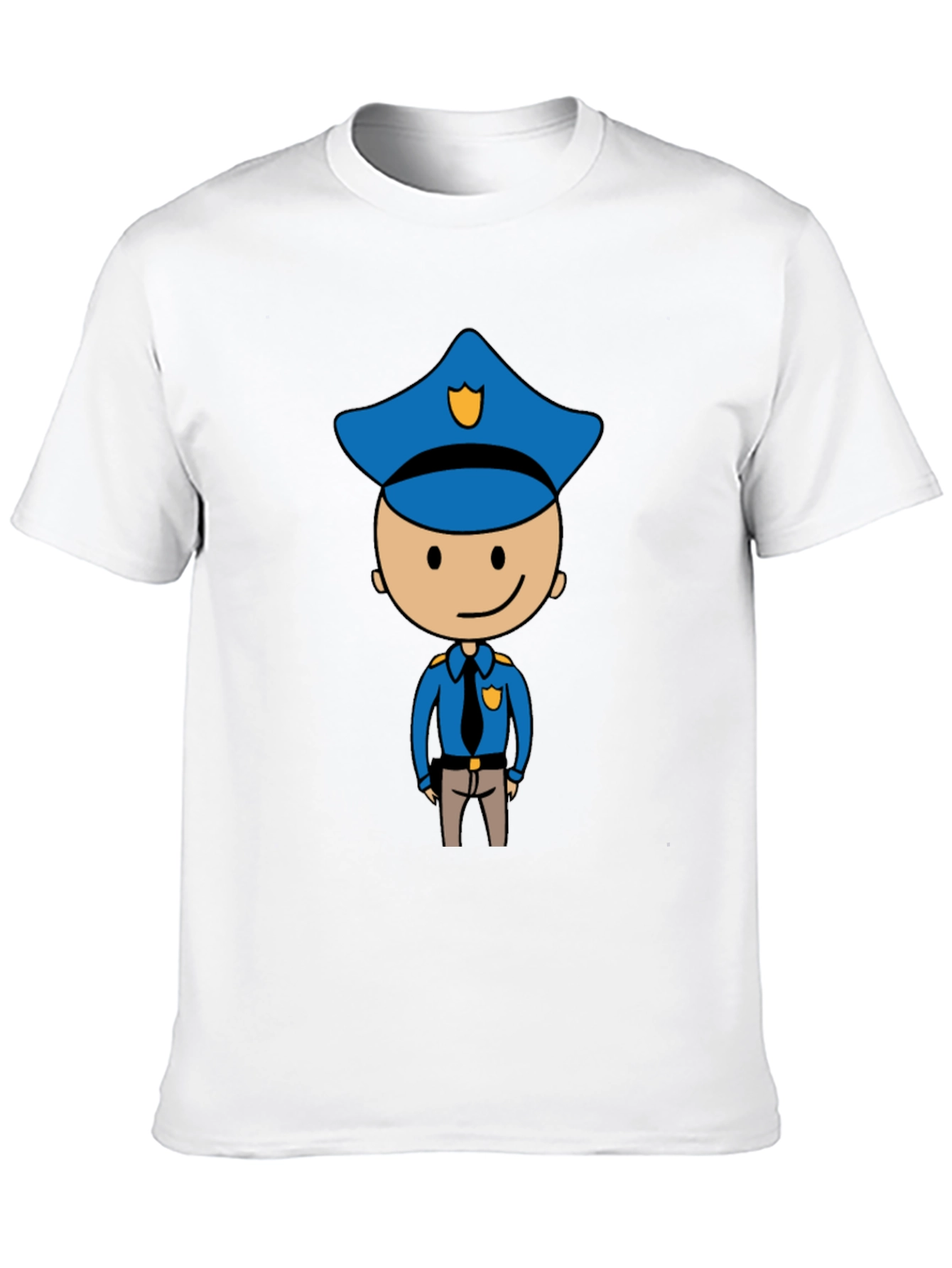Cartoon Cop Graphic Tee - Black Cotton T-Shirt