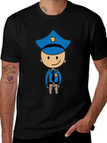 Cartoon Cop Graphic Tee - Black Cotton T-Shirt