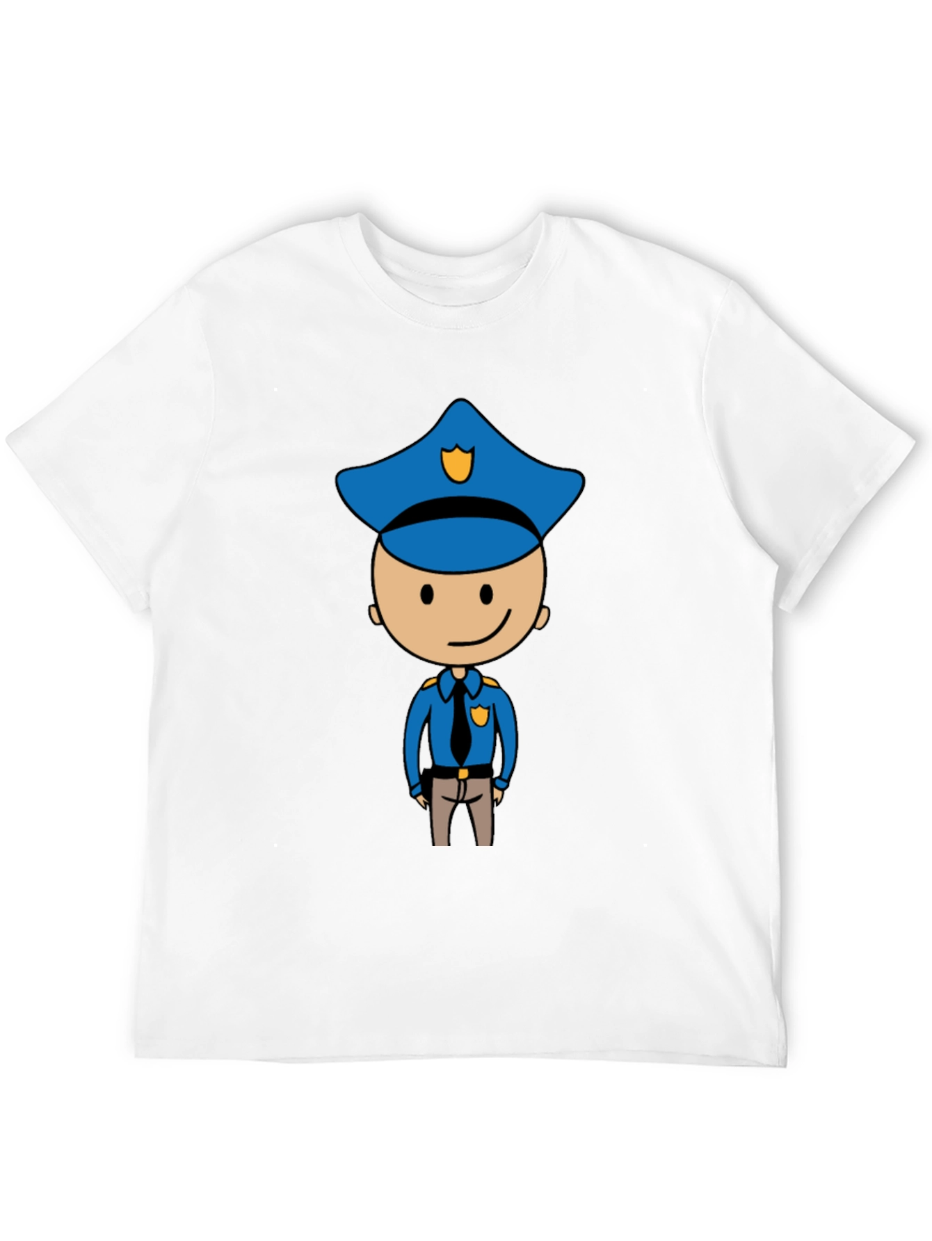 Cartoon Cop Graphic Tee - Black Cotton T-Shirt