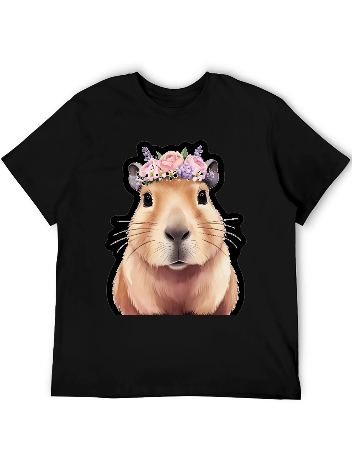 Capybara Flower Crown Graphic Tee - Trendy Animal T-Shirt