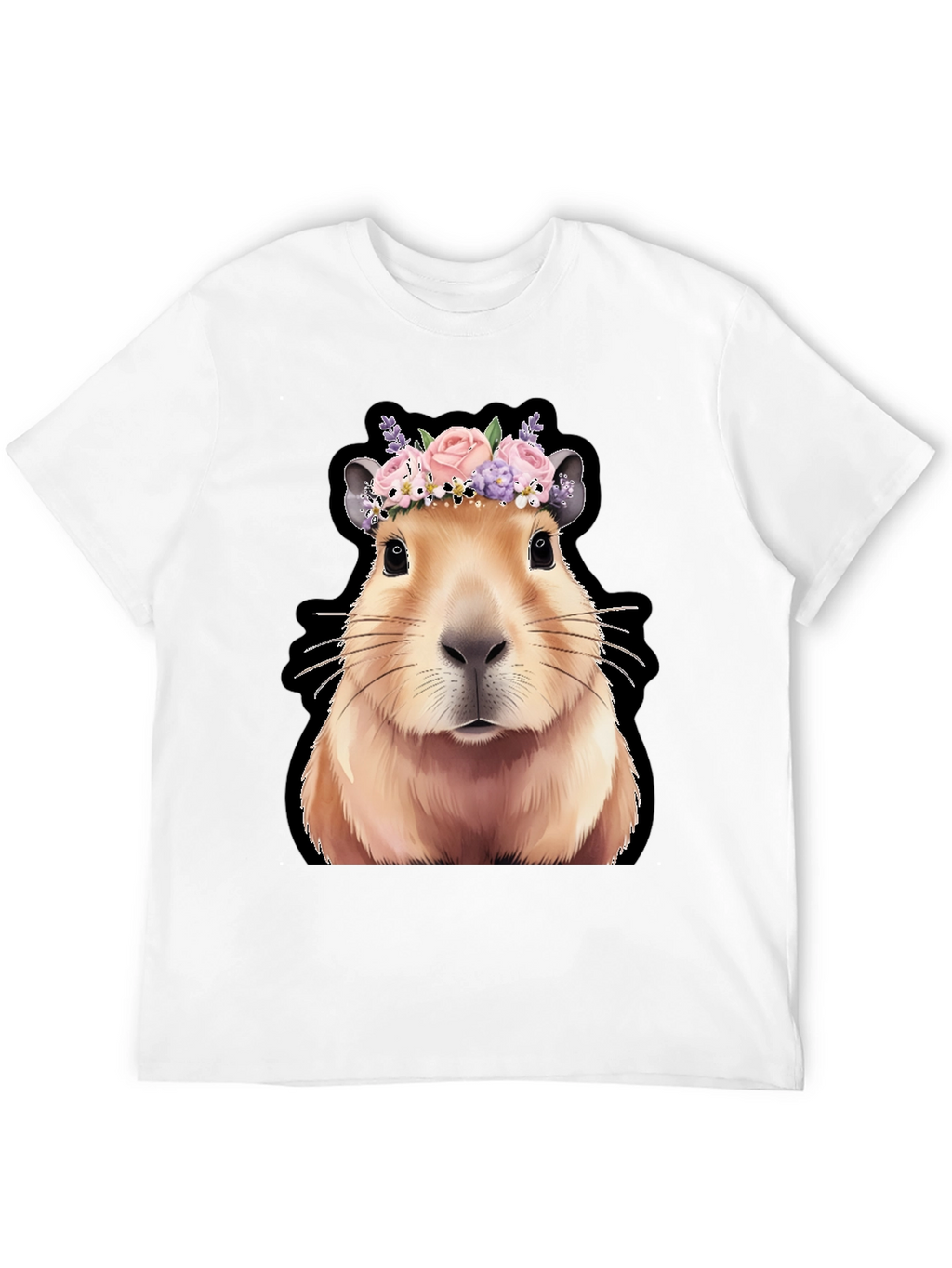 Capybara Flower Crown Graphic Tee - Trendy Animal T-Shirt