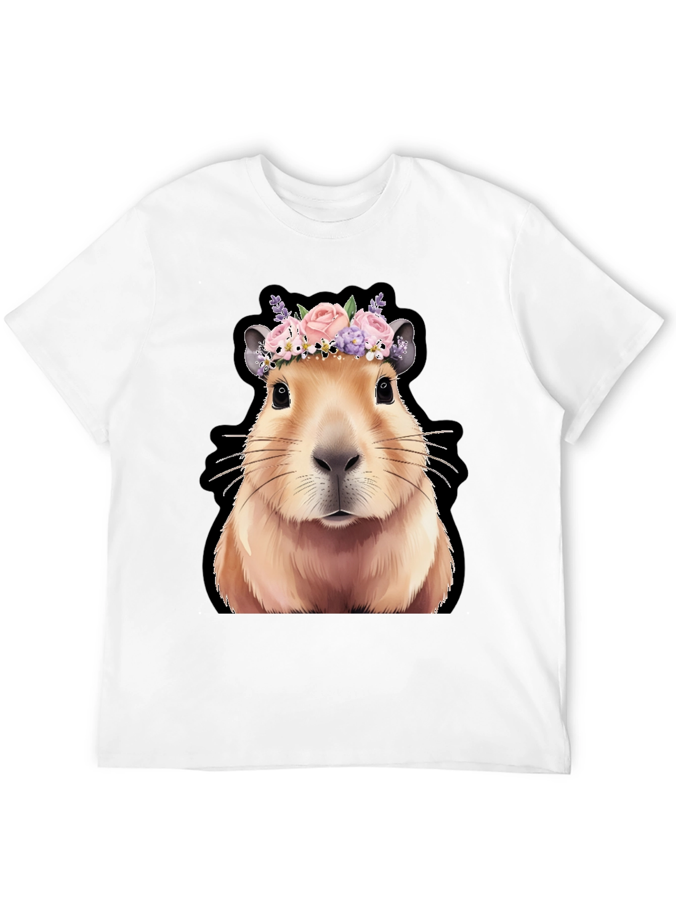 Capybara Flower Crown Graphic Tee - Trendy Animal T-Shirt