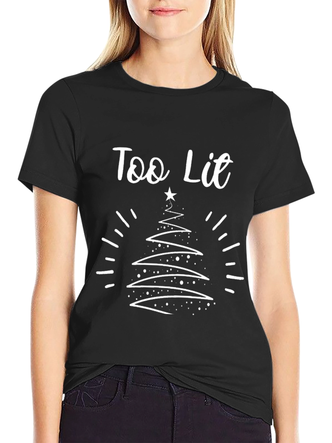 Too Lit Christmas Tree Graphic Tee - Holiday Apparel