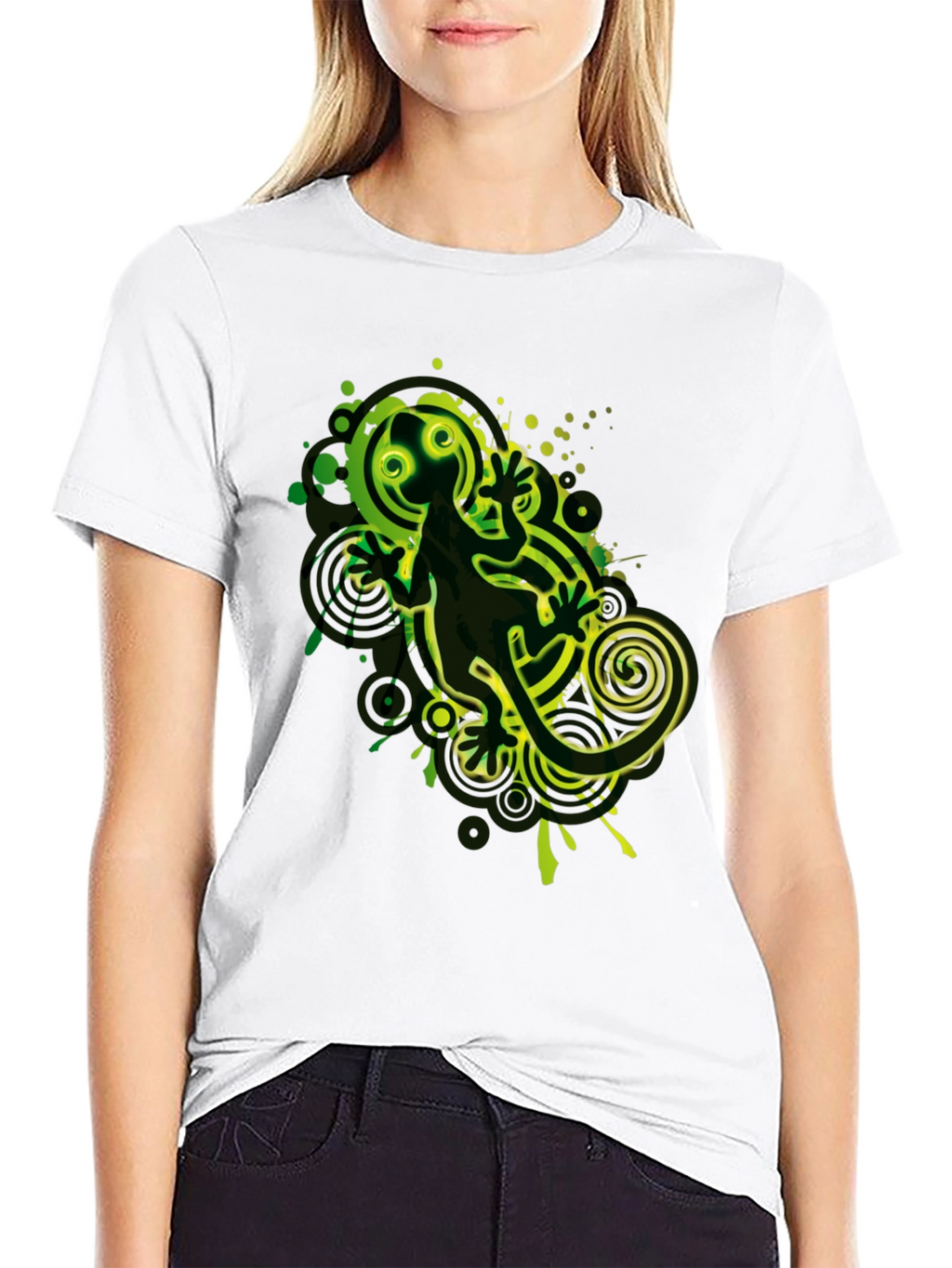 Cool Gecko Graphic Print Black T-Shirt
