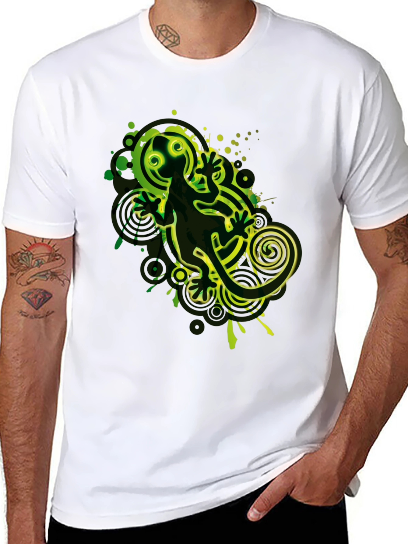 Cool Gecko Graphic Print Black T-Shirt