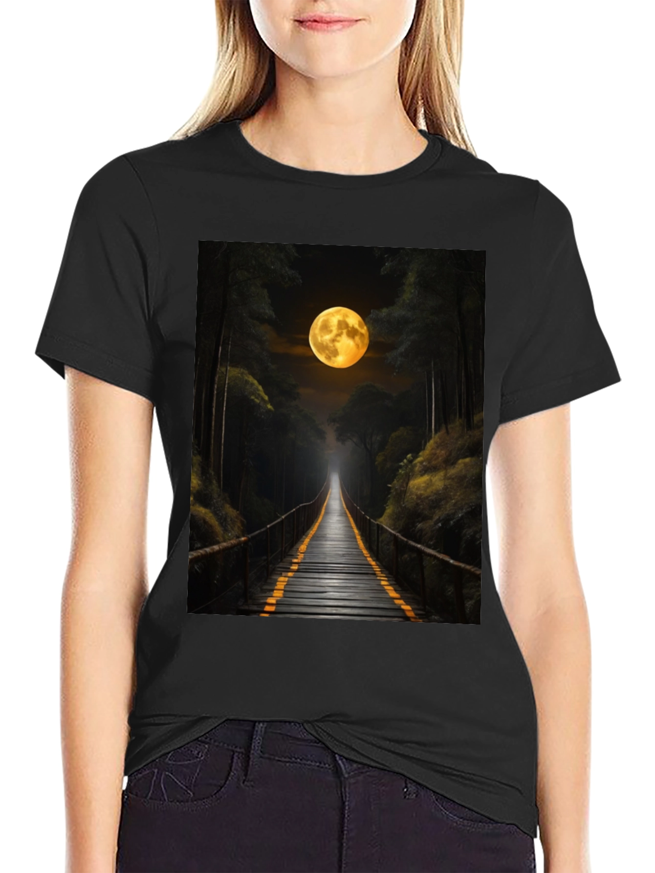 Moonlit Forest Bridge Graphic Tee