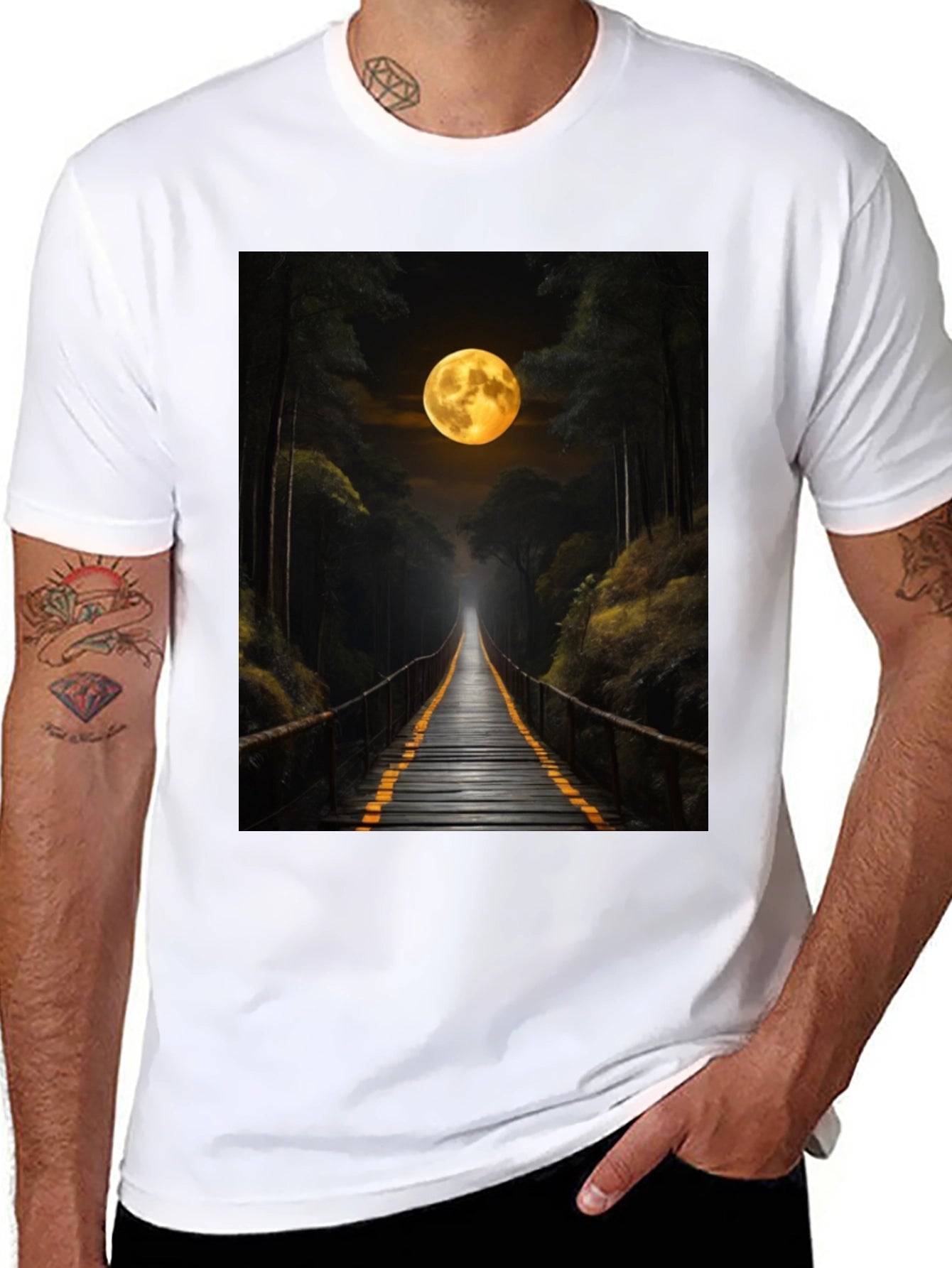 Moonlit Forest Bridge Graphic Tee