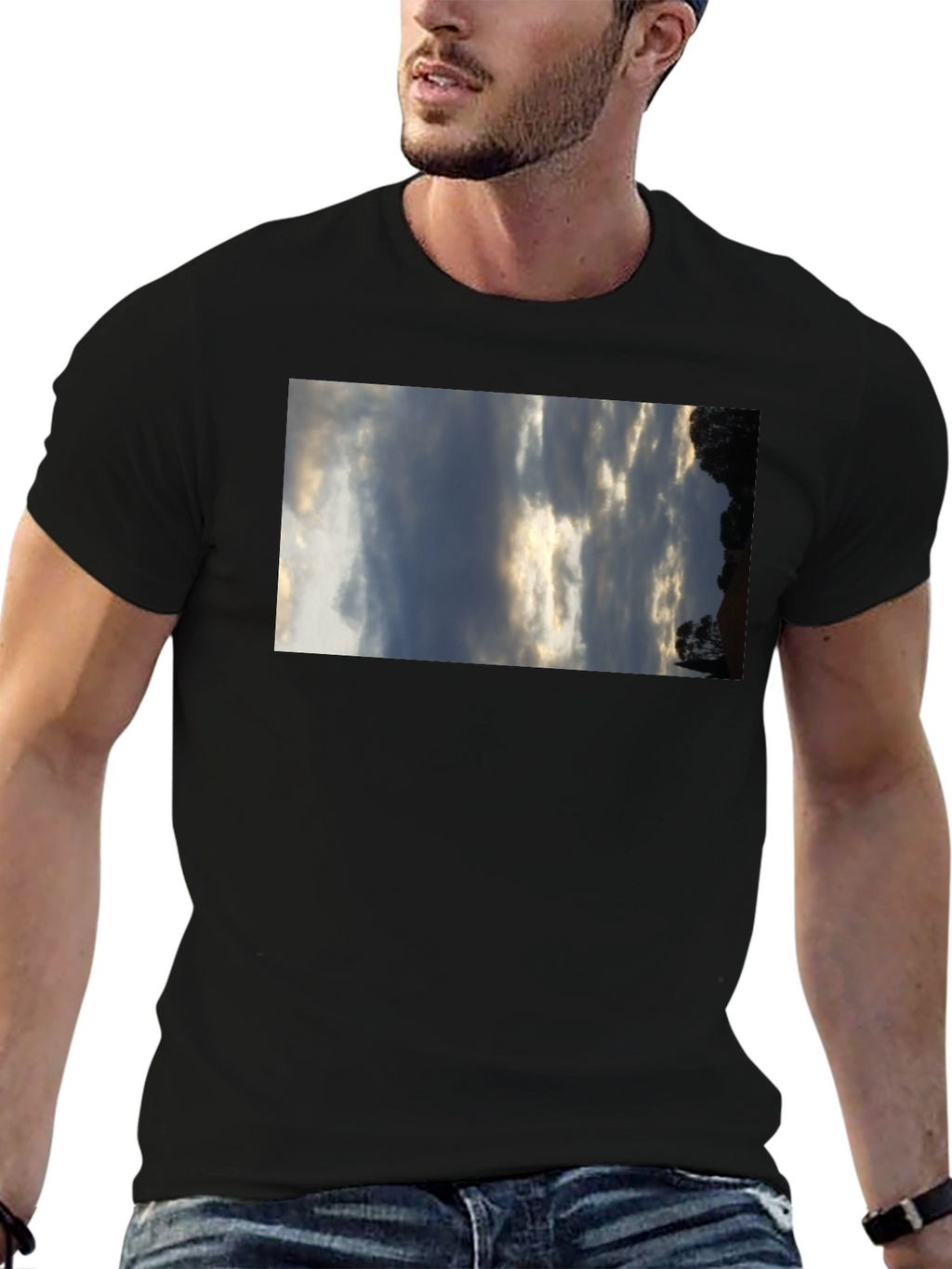 Sky Scene Black Tee - Cloudscape Graphic T-Shirt