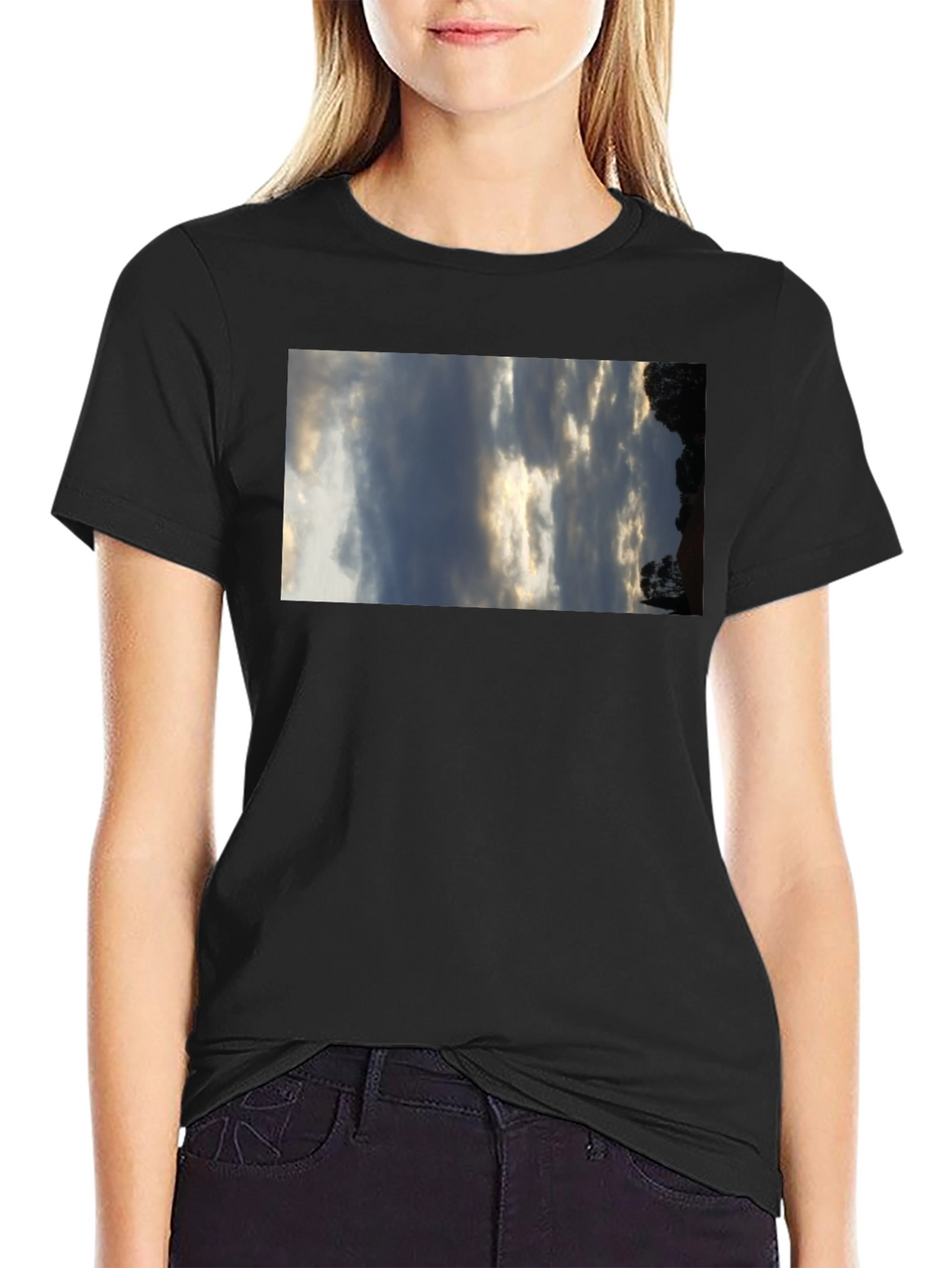 Sky Scene Black Tee - Cloudscape Graphic T-Shirt
