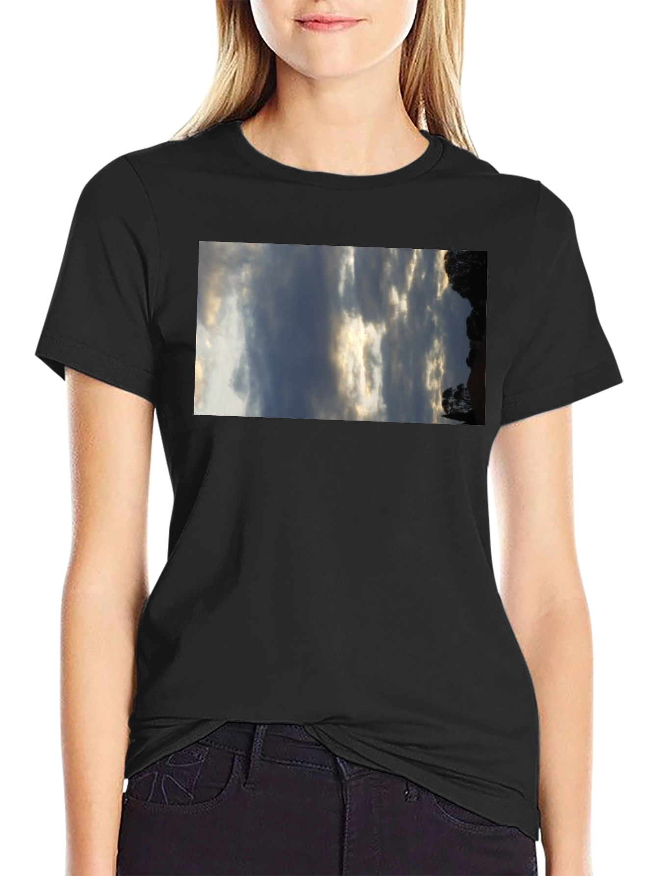 Sky Scene Black Tee - Cloudscape Graphic T-Shirt