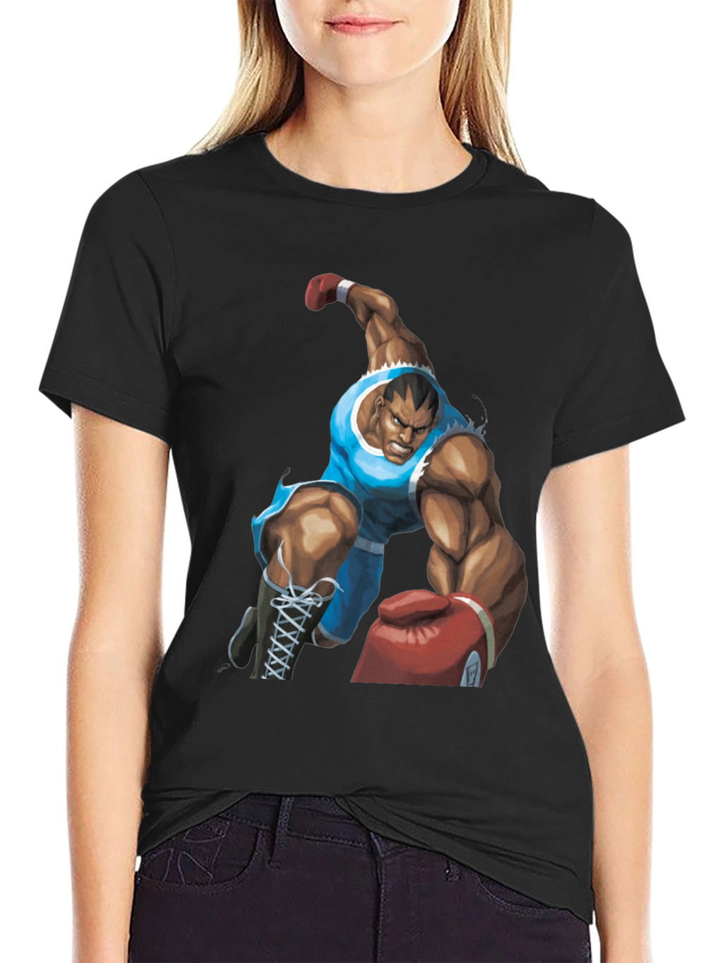 Bald Boxer Punch Out Style Black T-Shirt
