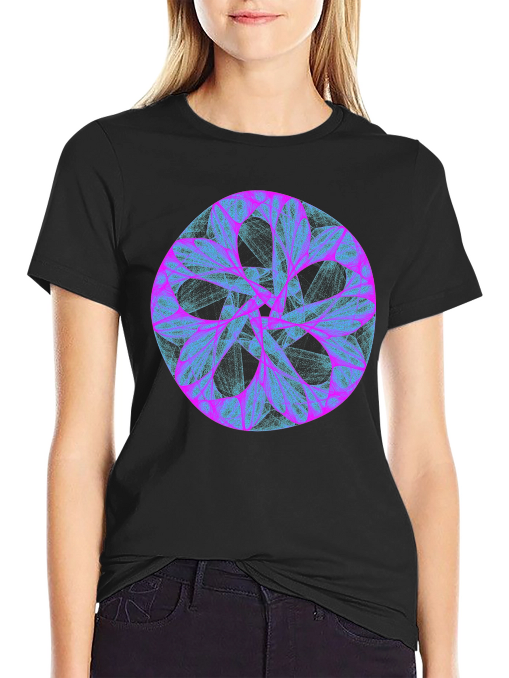 Abstract Mandala Graphic Print Black Tee