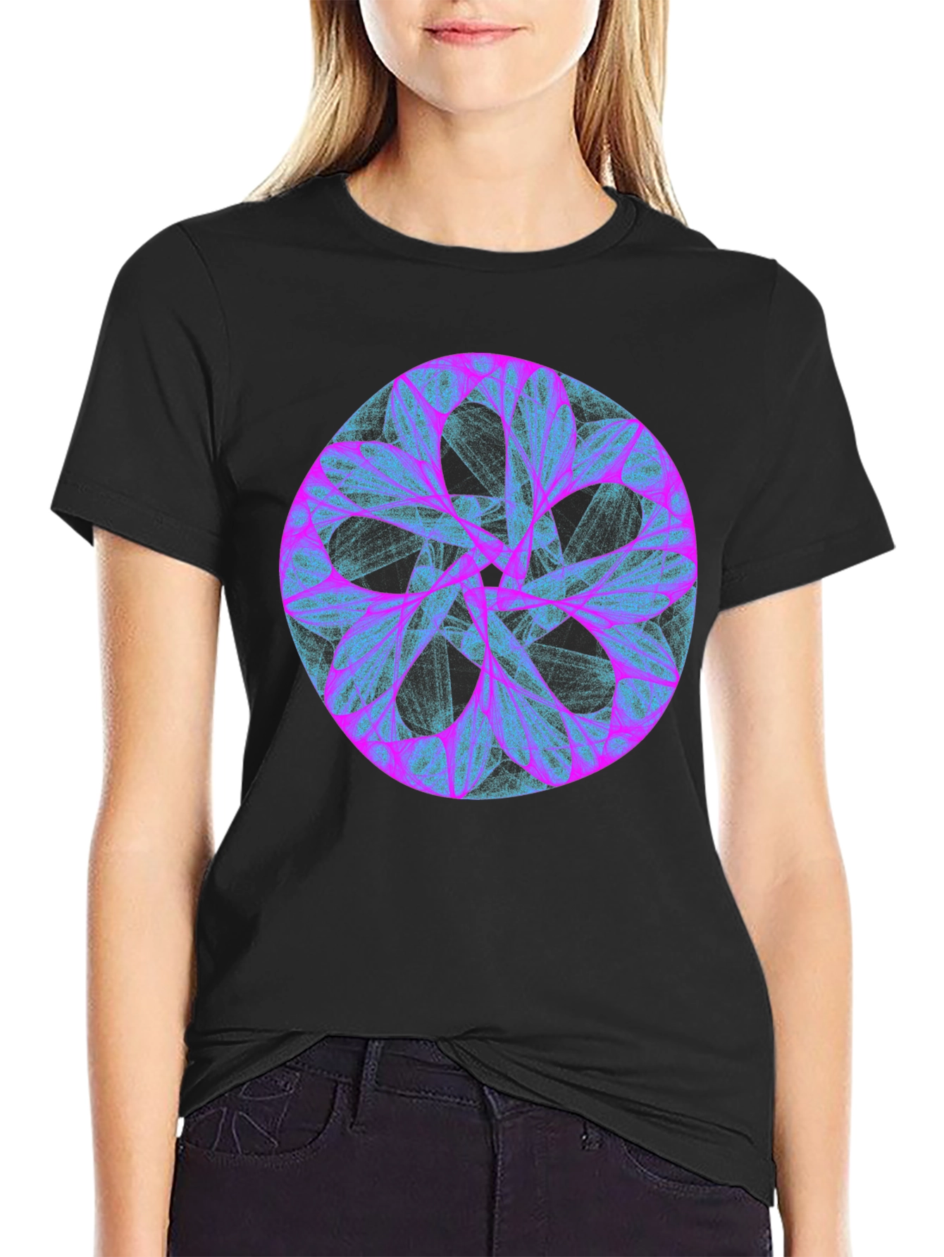Abstract Mandala Graphic Print Black Tee