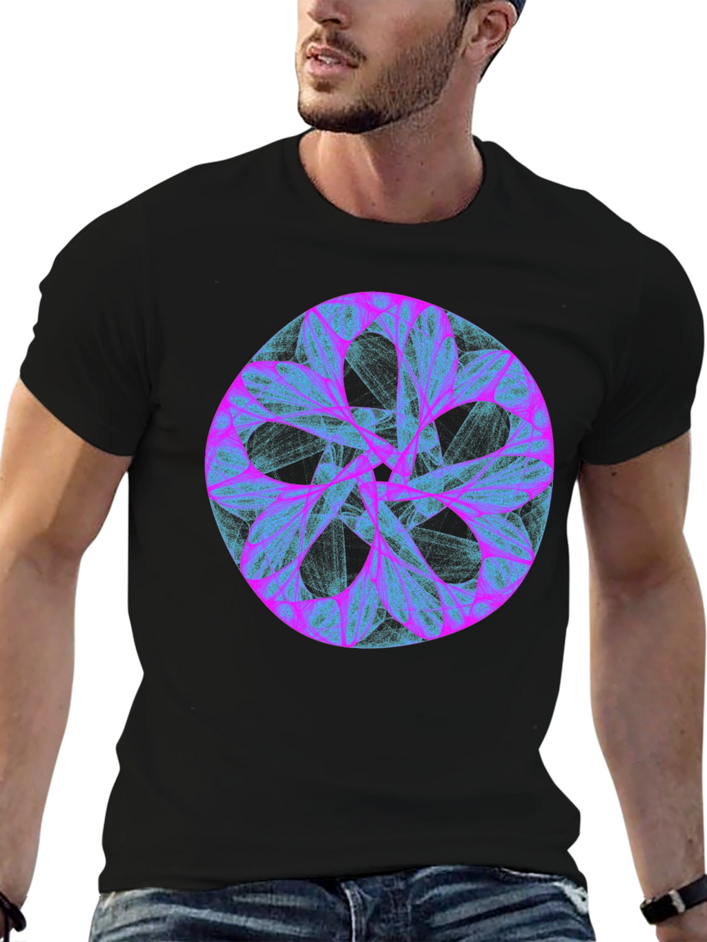 Abstract Mandala Graphic Print Black Tee