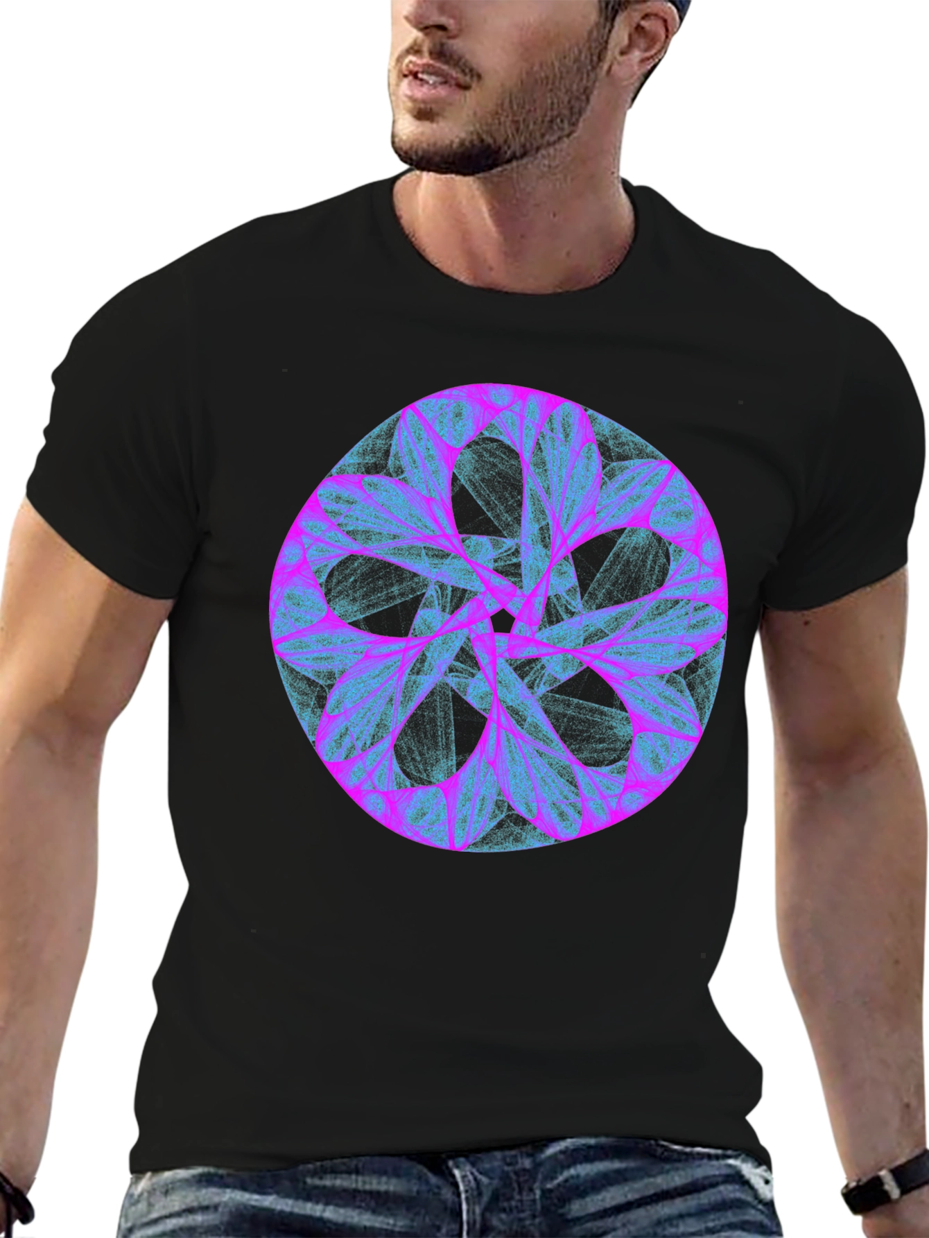 Abstract Mandala Graphic Print Black Tee