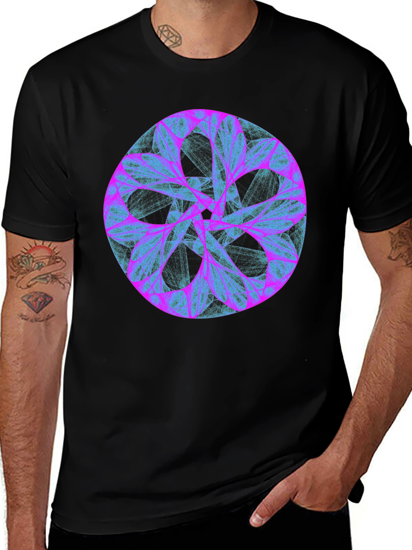 Abstract Mandala Graphic Print Black Tee