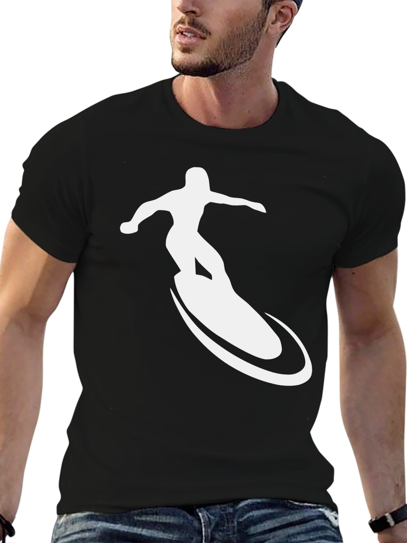 Surfer Graphic Tee - Black Cotton T-Shirt