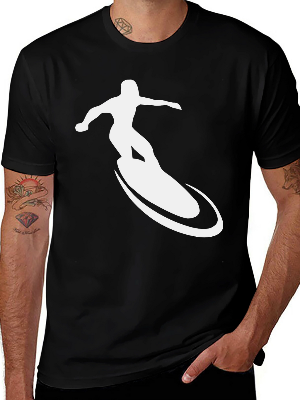Surfer Graphic Tee - Black Cotton T-Shirt