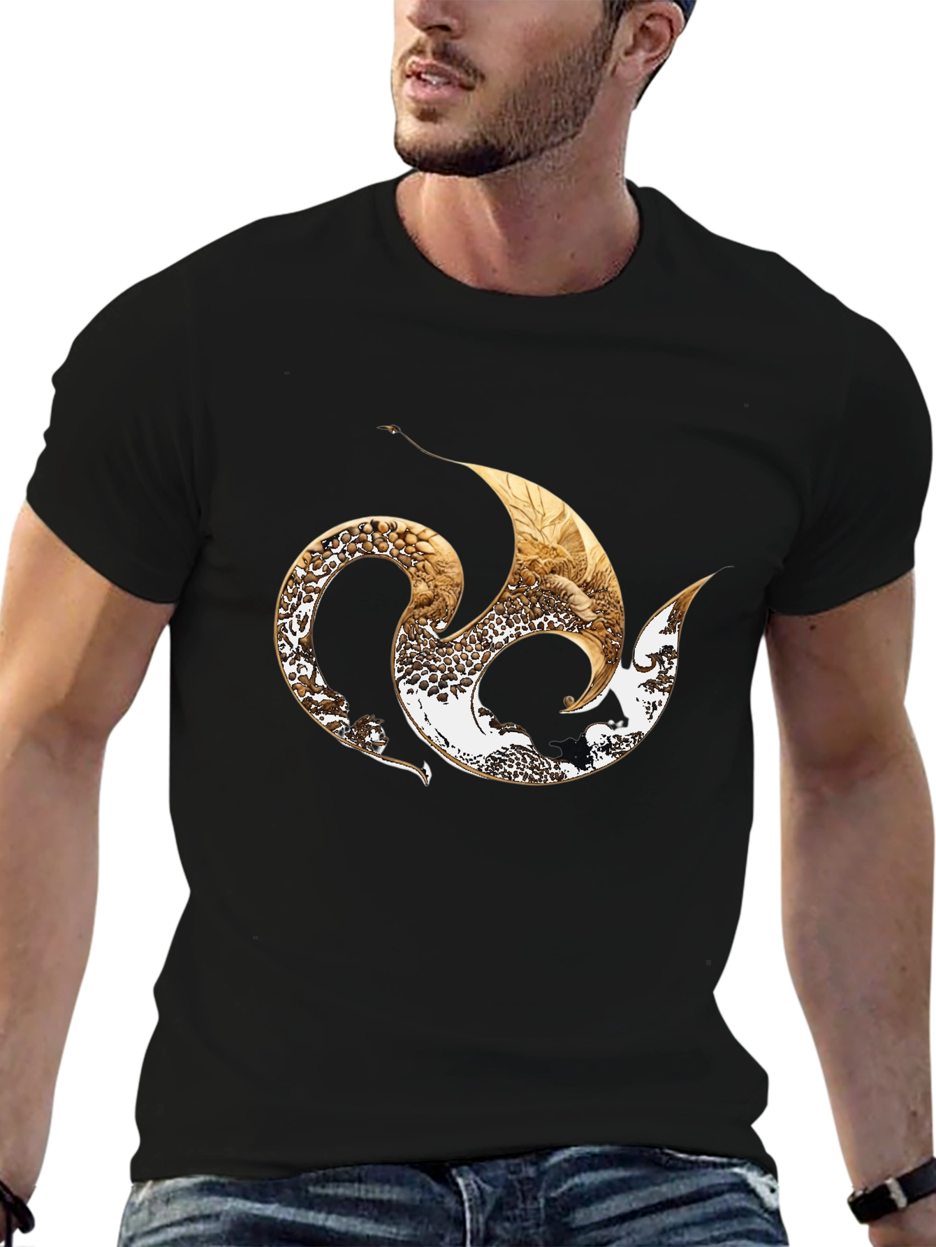Stylish Black Tee with Abstract Graphic Design