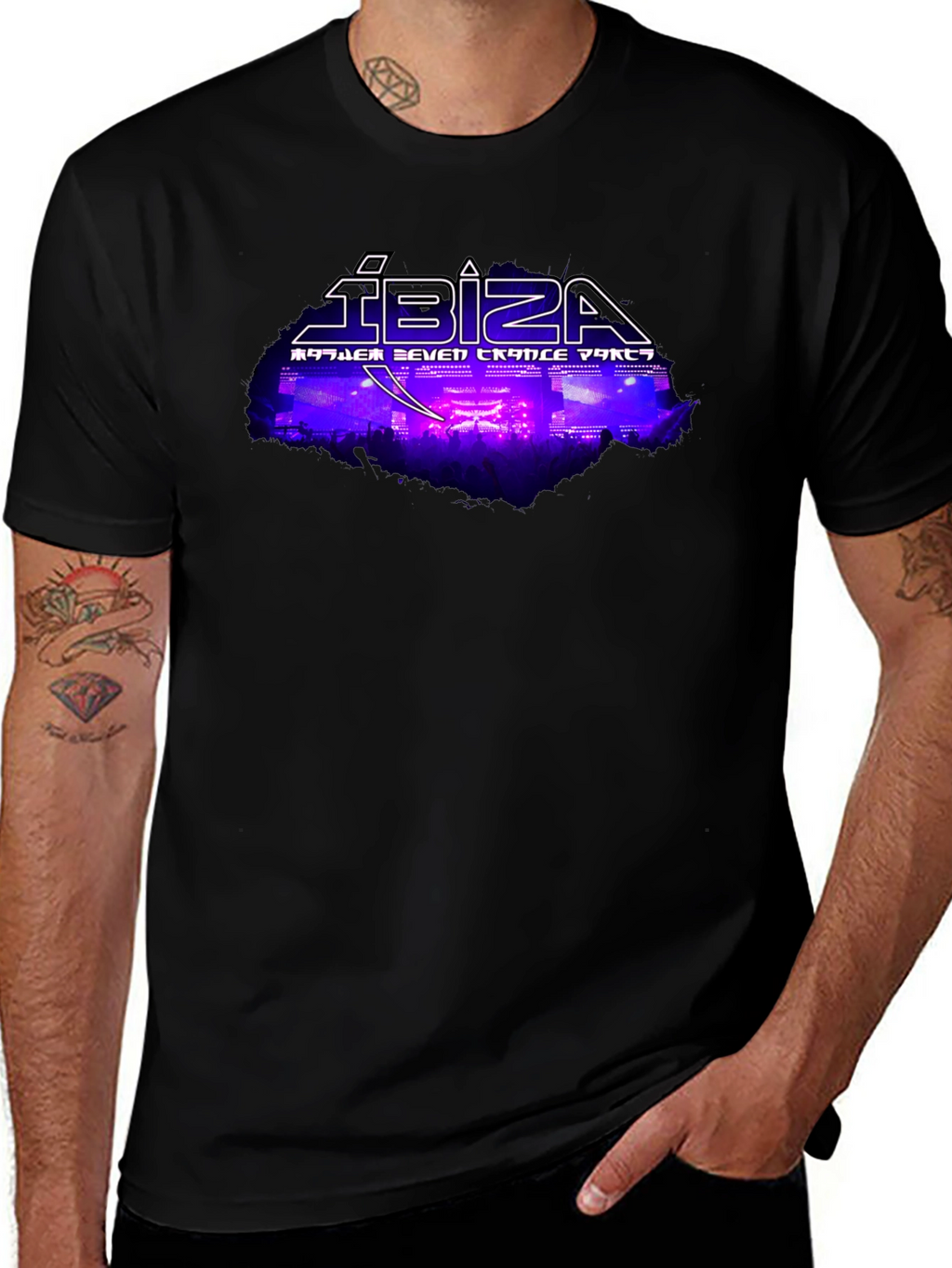 Ibiza Seven Trance Party Black Graphic Tee