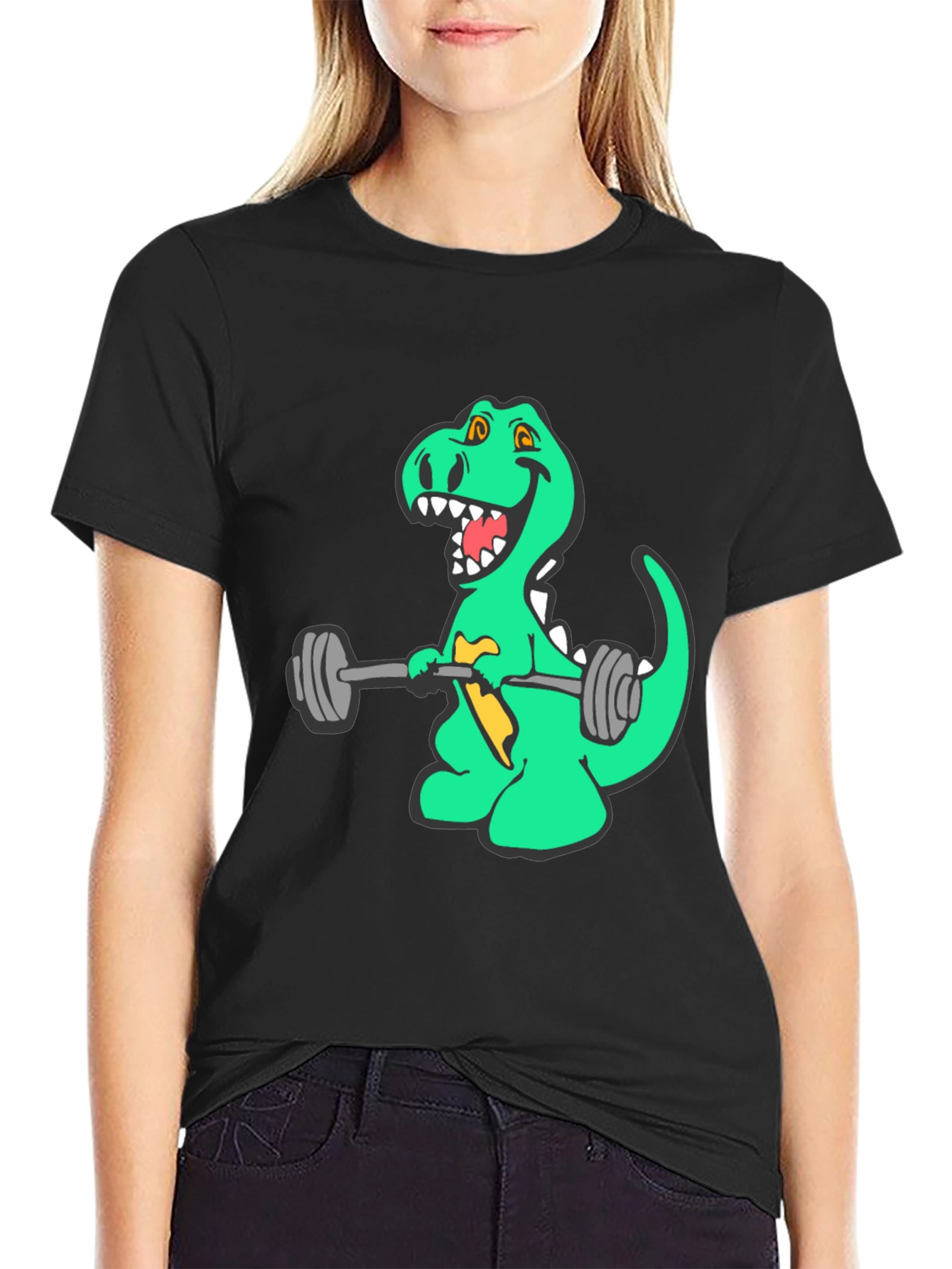 Dino Lifting Weights Graphic Tee - Black
