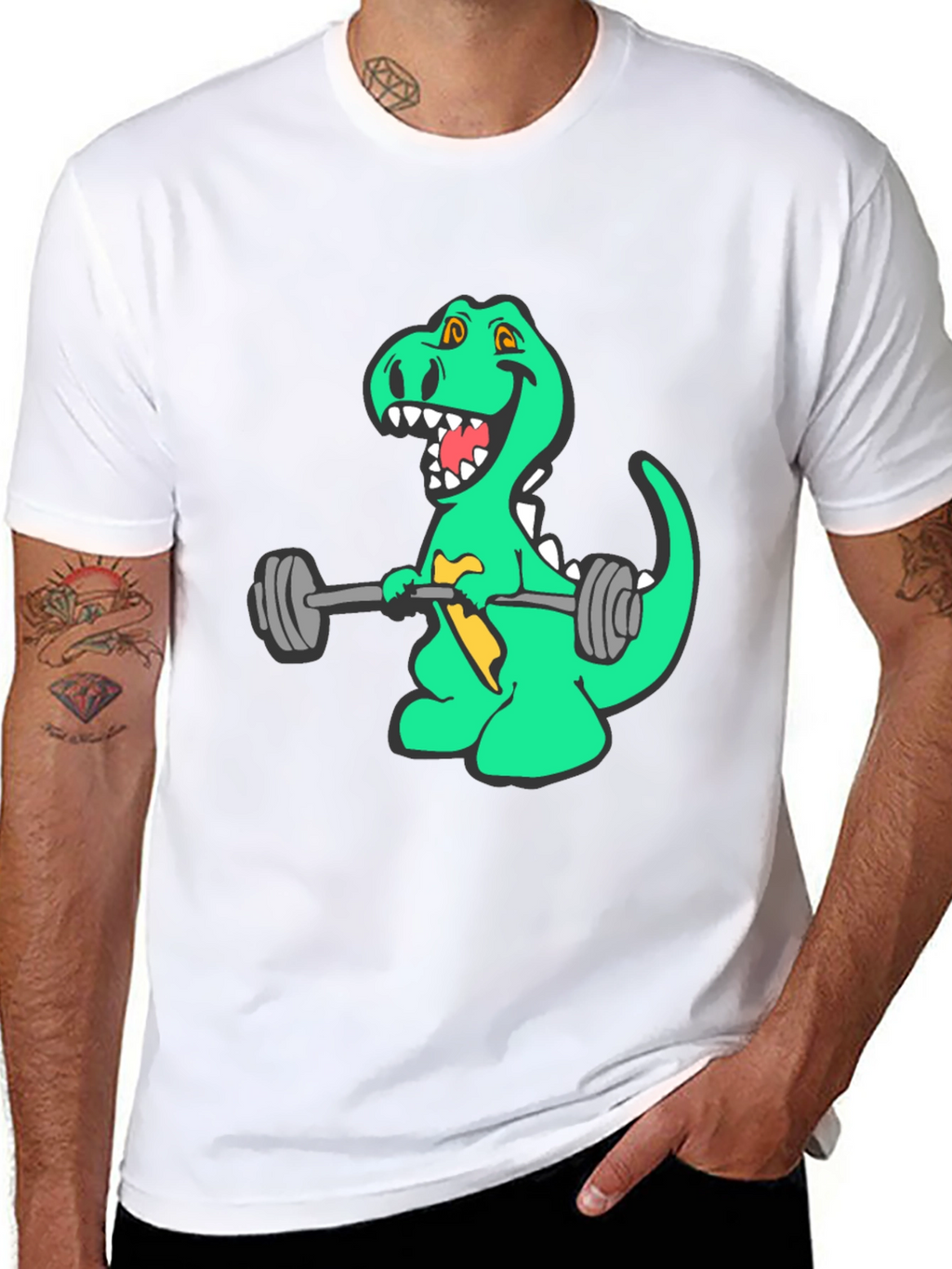 Dino Lifting Weights Graphic Tee - Black