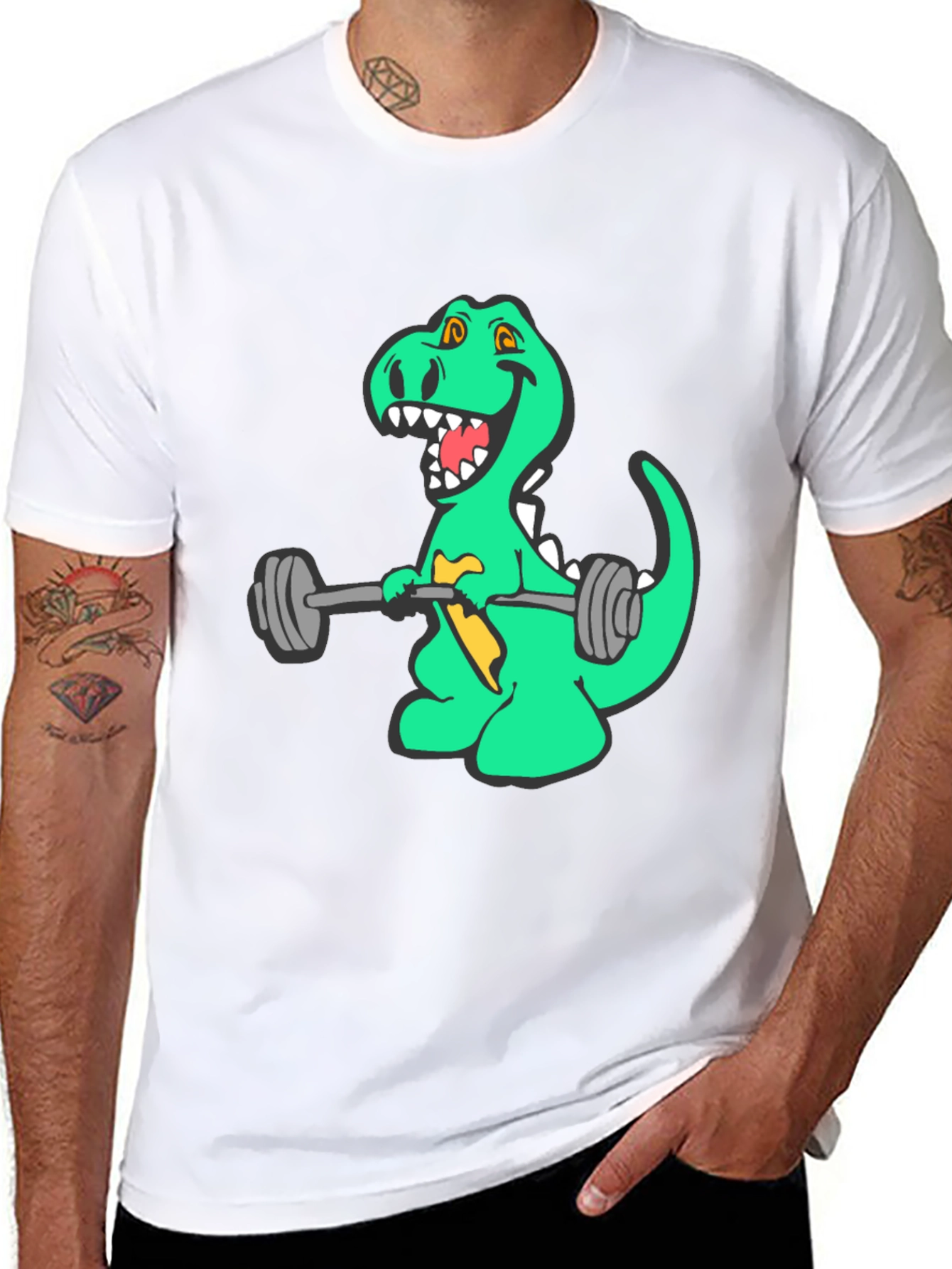 Dino Lifting Weights Graphic Tee - Black