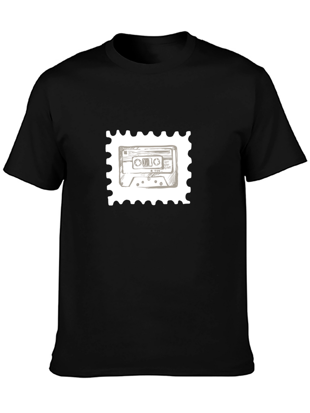 Retro Cassette Tape Stamp T-Shirt - Black