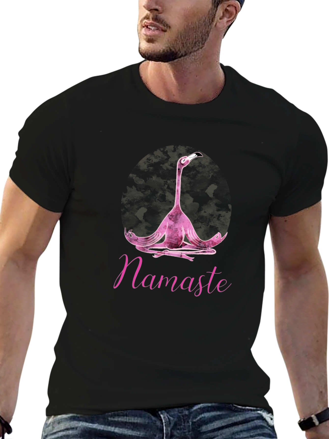 Namaste Yoga Flamingo T-Shirt - Black Cotton Tee
