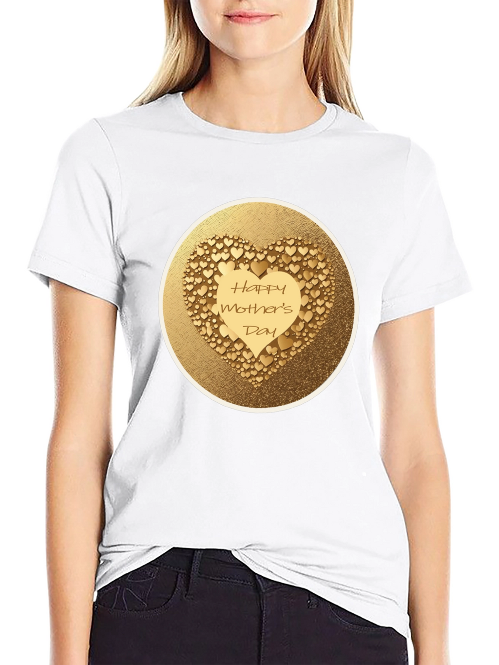 Happy Mothers Day Gold Heart Tee