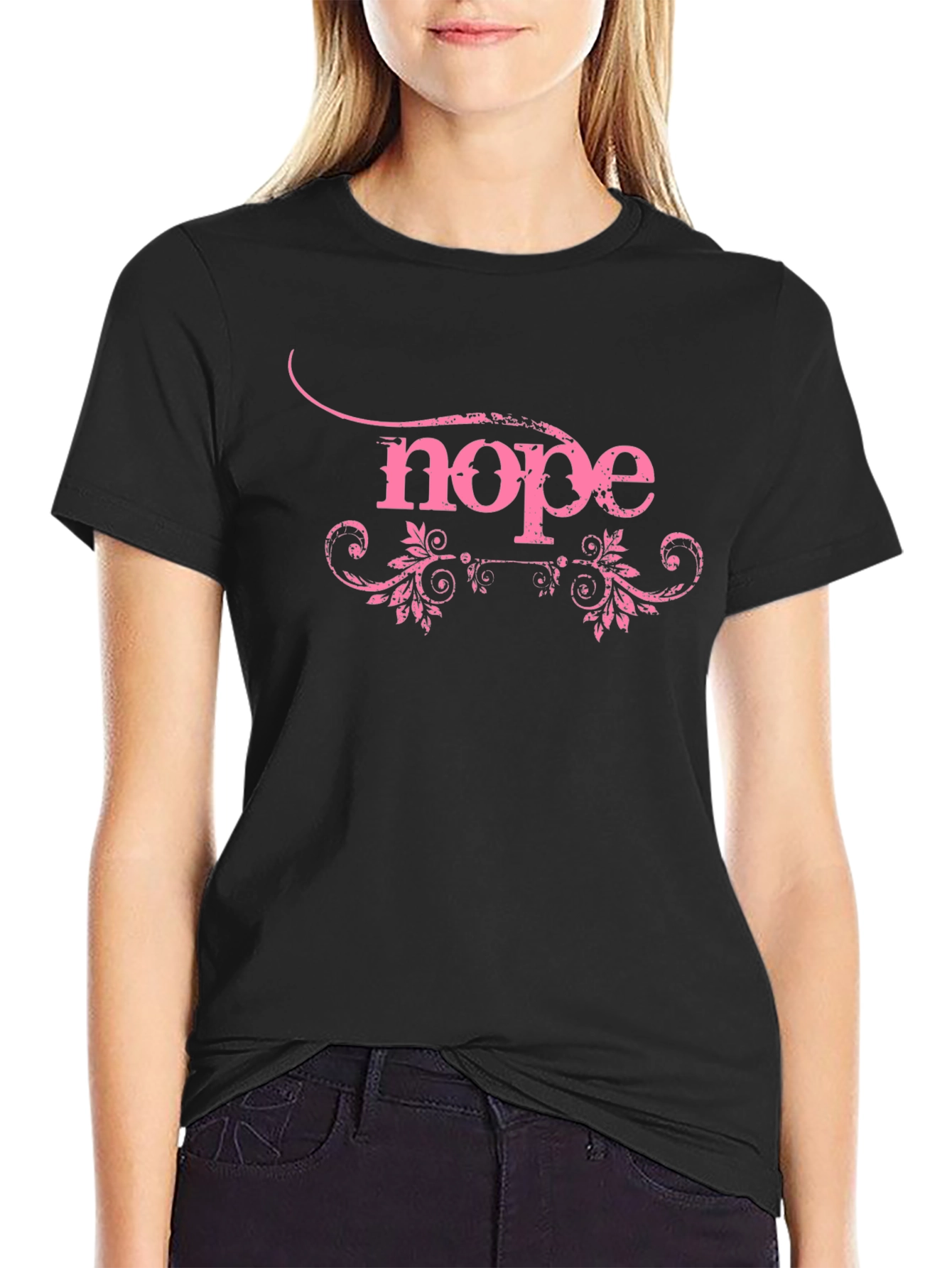 Nope Graphic Tee - Pink Text Design