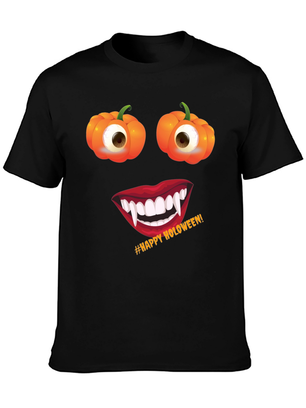 Halloween Face T-Shirt: Pumpkin Eyes Vampire Smile Tee