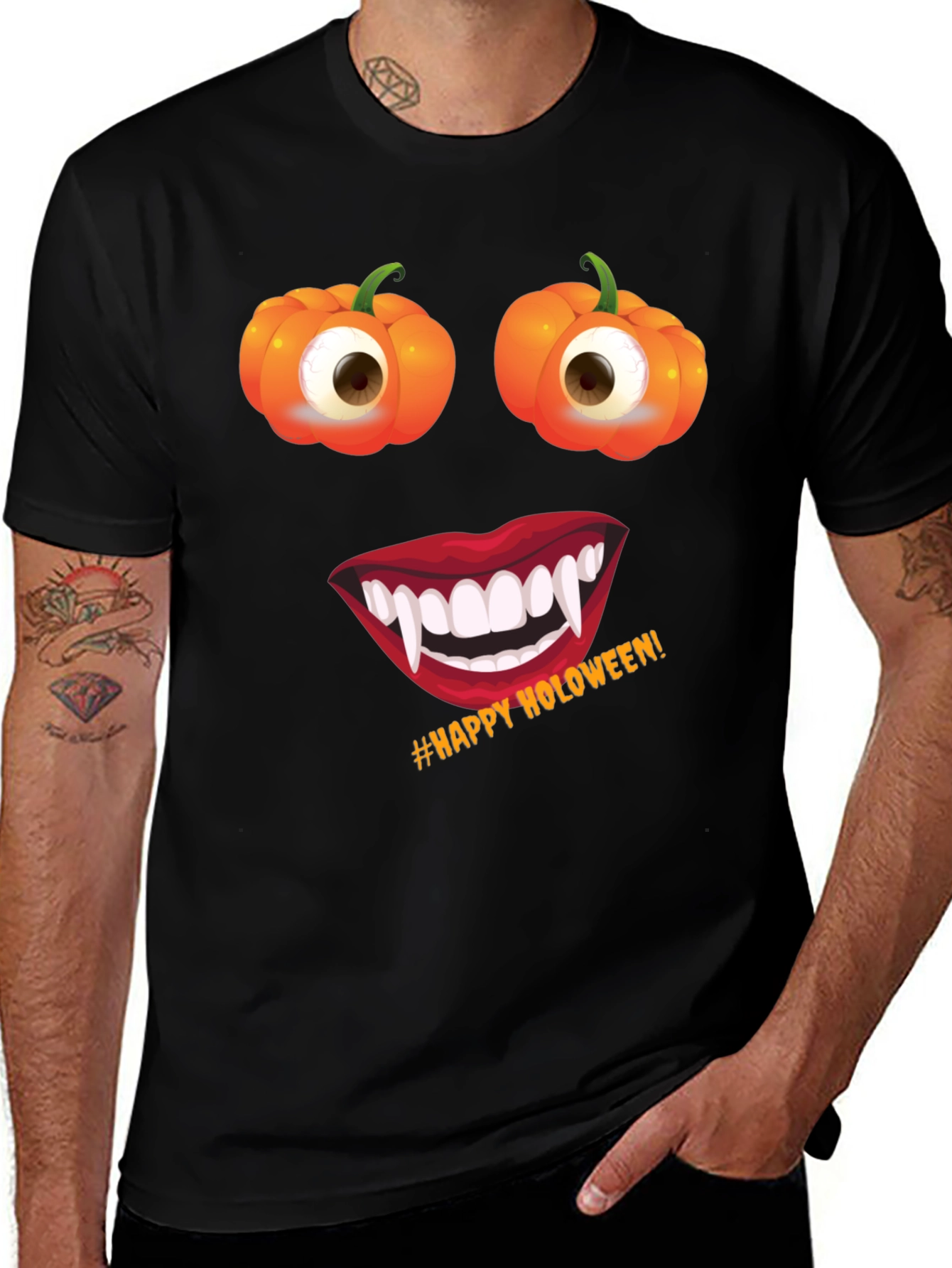 Halloween Face T-Shirt: Pumpkin Eyes Vampire Smile Tee