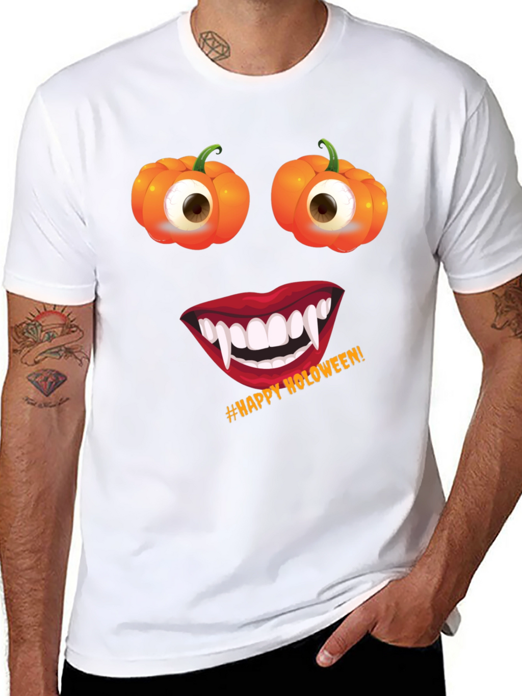 Halloween Face T-Shirt: Pumpkin Eyes Vampire Smile Tee