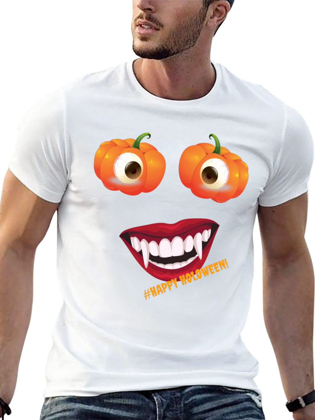 Halloween Face T-Shirt: Pumpkin Eyes Vampire Smile Tee