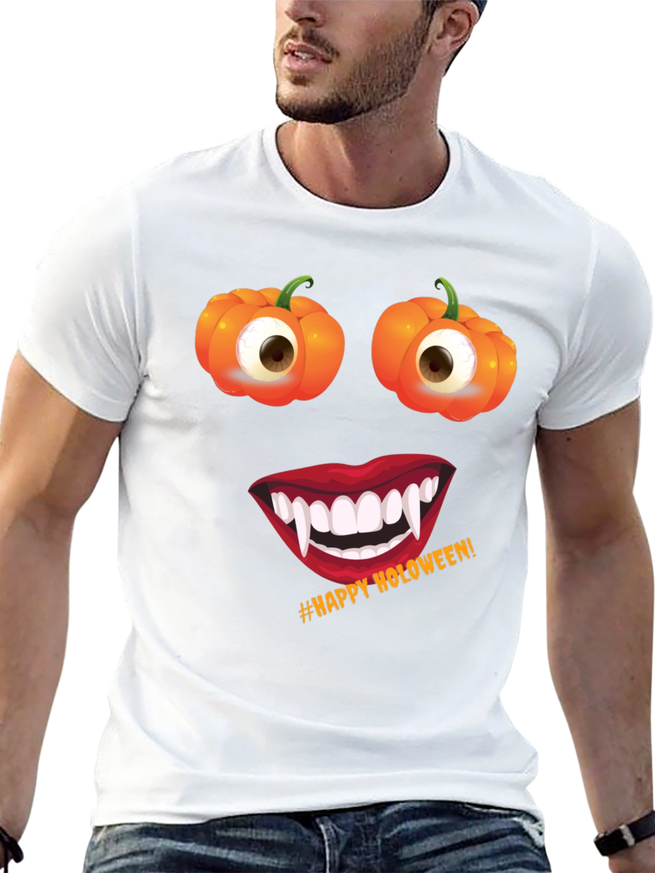 Halloween Face T-Shirt: Pumpkin Eyes Vampire Smile Tee