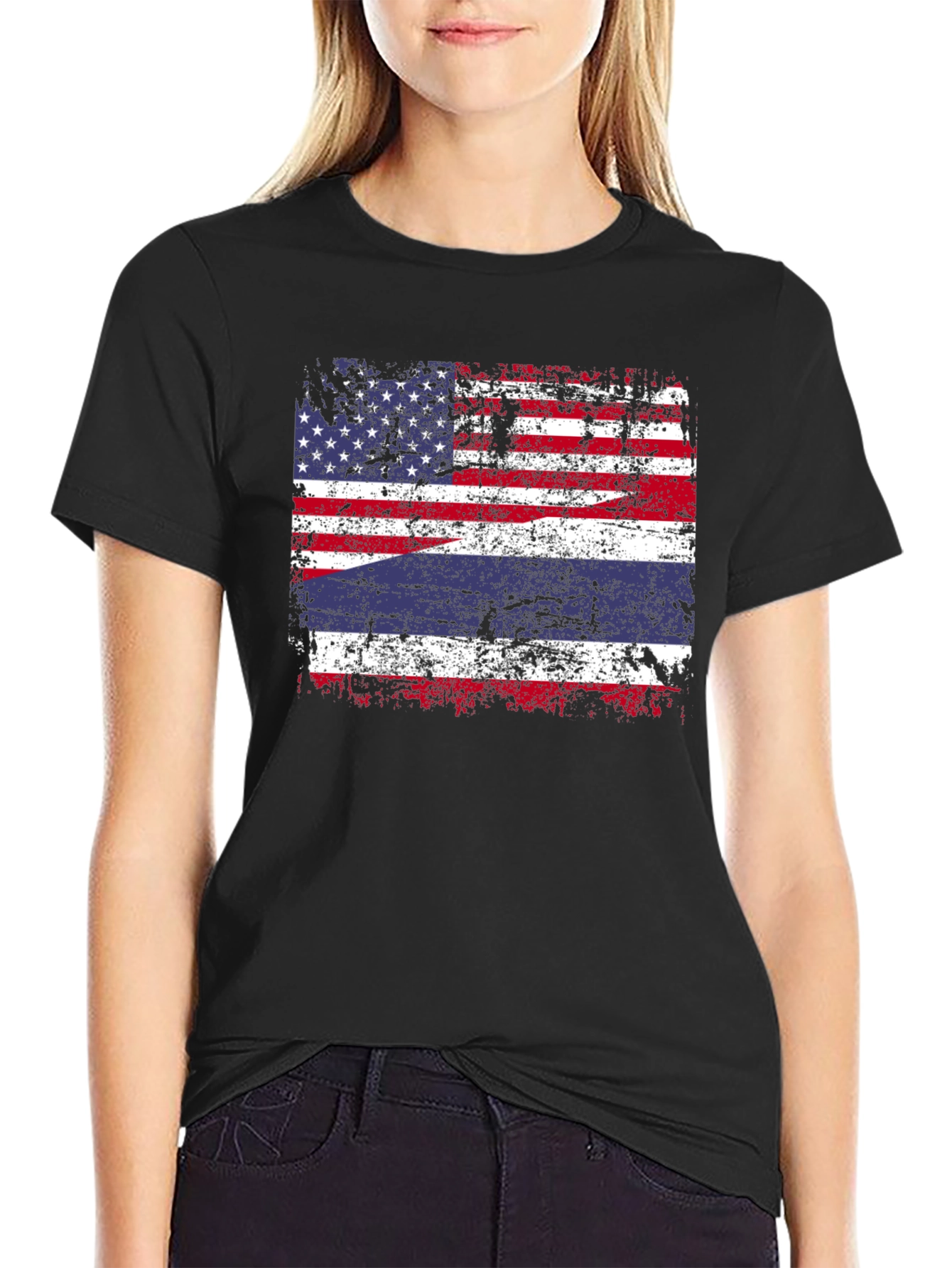 USA Thailand Flag Graphic Tee - Distressed Print T-Shirt