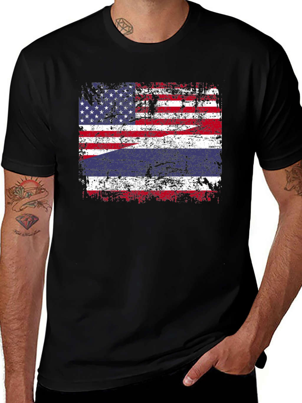 USA Thailand Flag Graphic Tee - Distressed Print T-Shirt