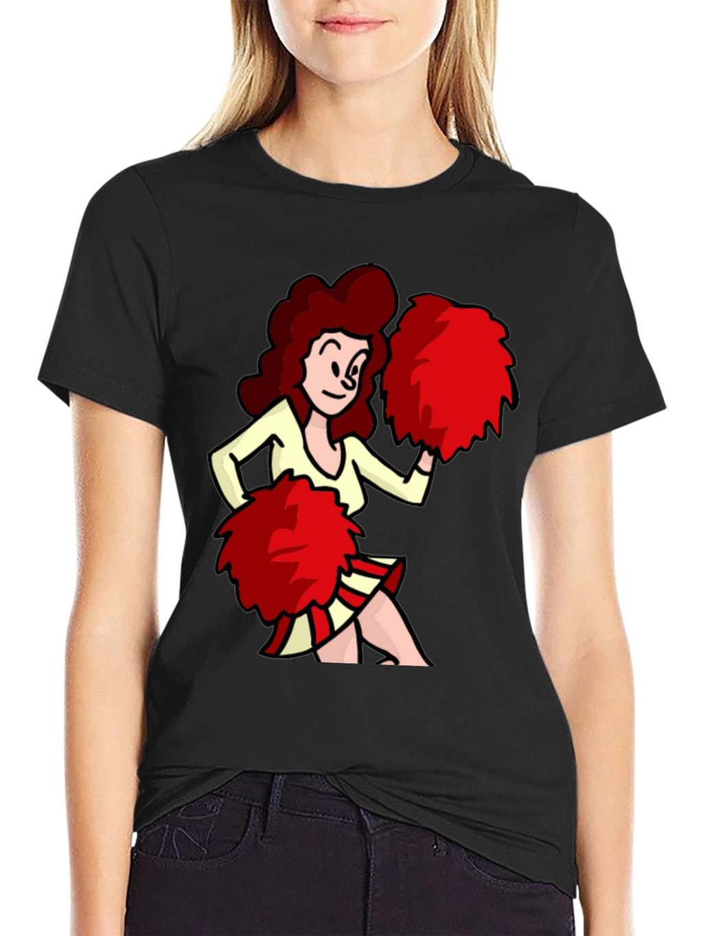 Cartoon Cheerleader Graphic T-Shirt