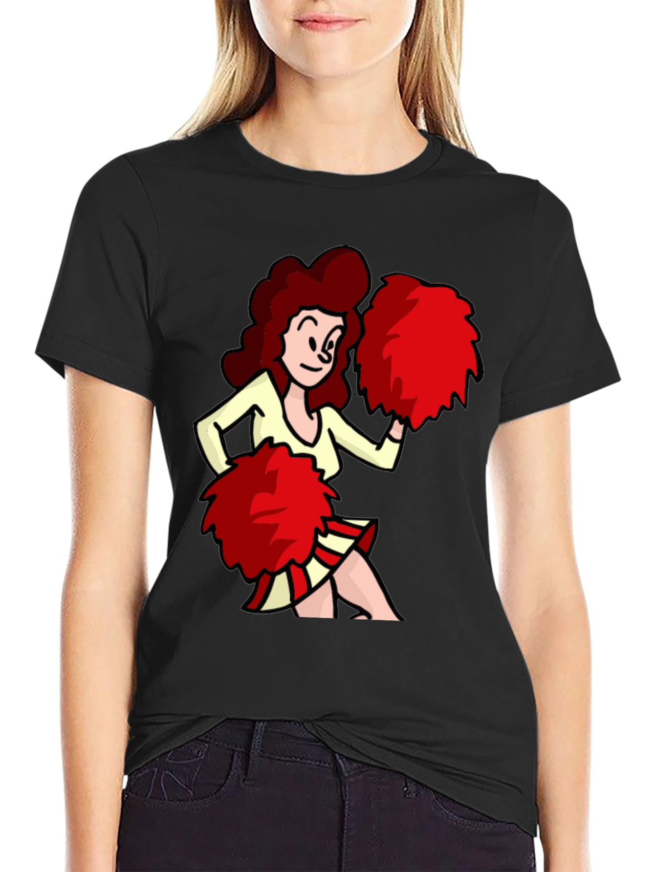 Cartoon Cheerleader Graphic T-Shirt