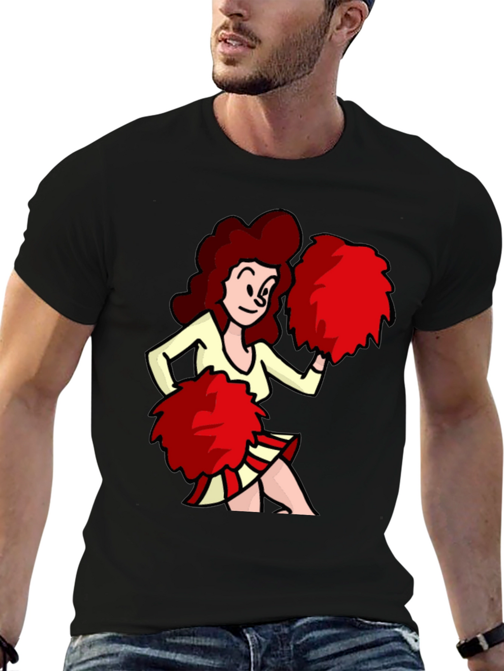 Cartoon Cheerleader Graphic T-Shirt